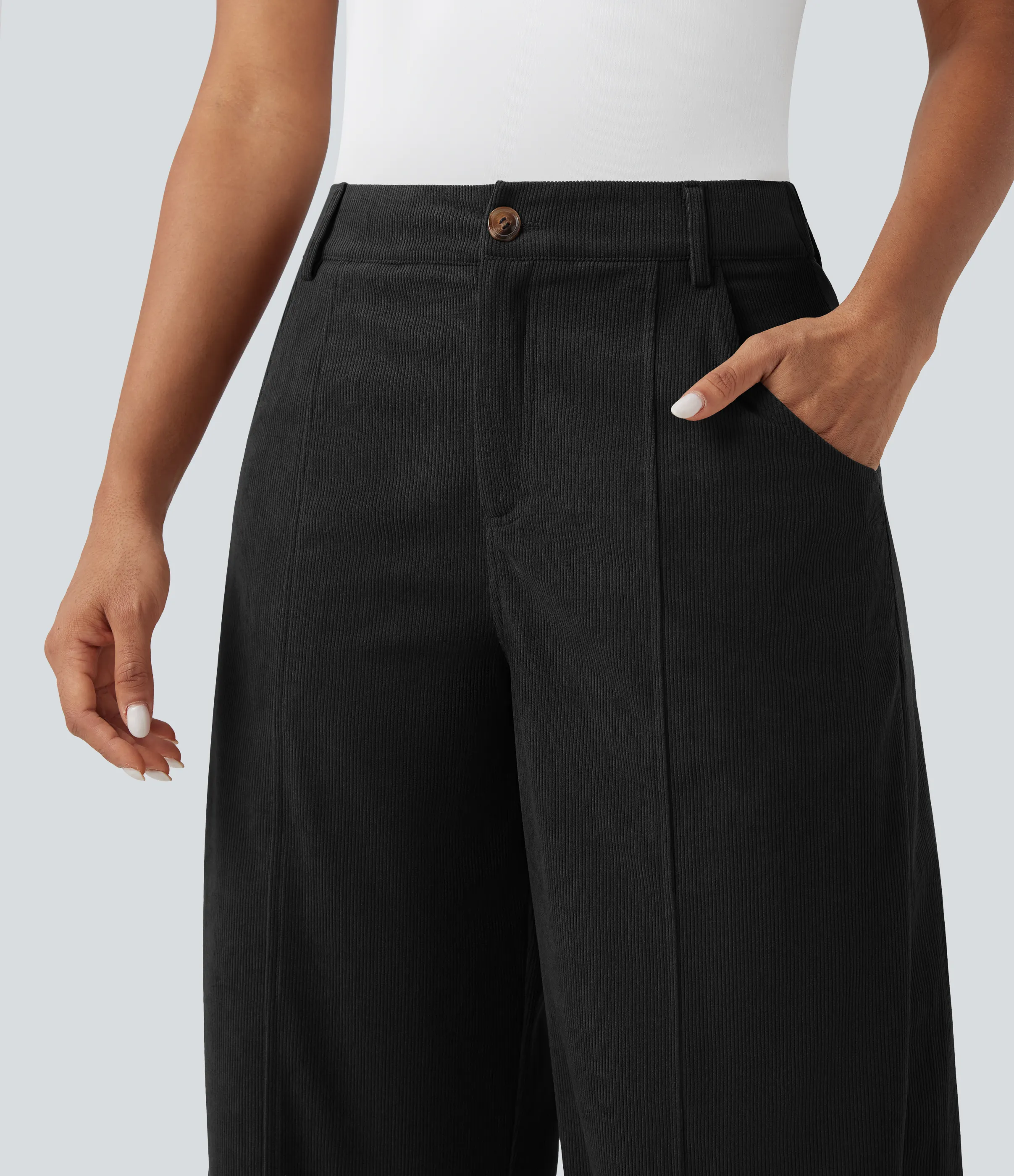 Halara Pantalones casuales anchos de pana y tiro alto con bolsillos - Black - S(regular) sold by Halara product image thumbnail 5