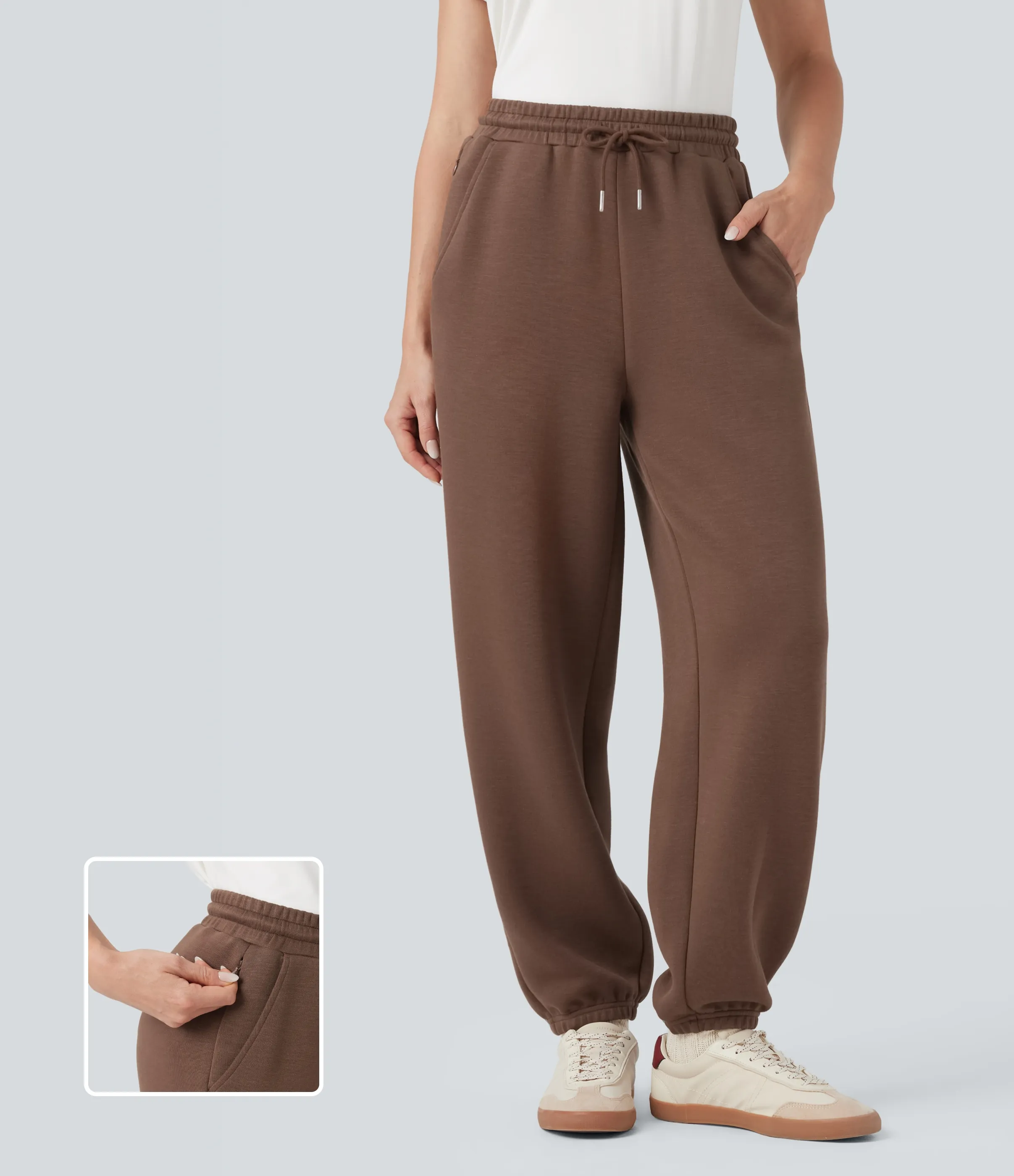 Halara Joggers casuales de tiro medio con cordón y bolsillos - Cocoa Brown - M(regular) sold by Halara product image thumbnail 2