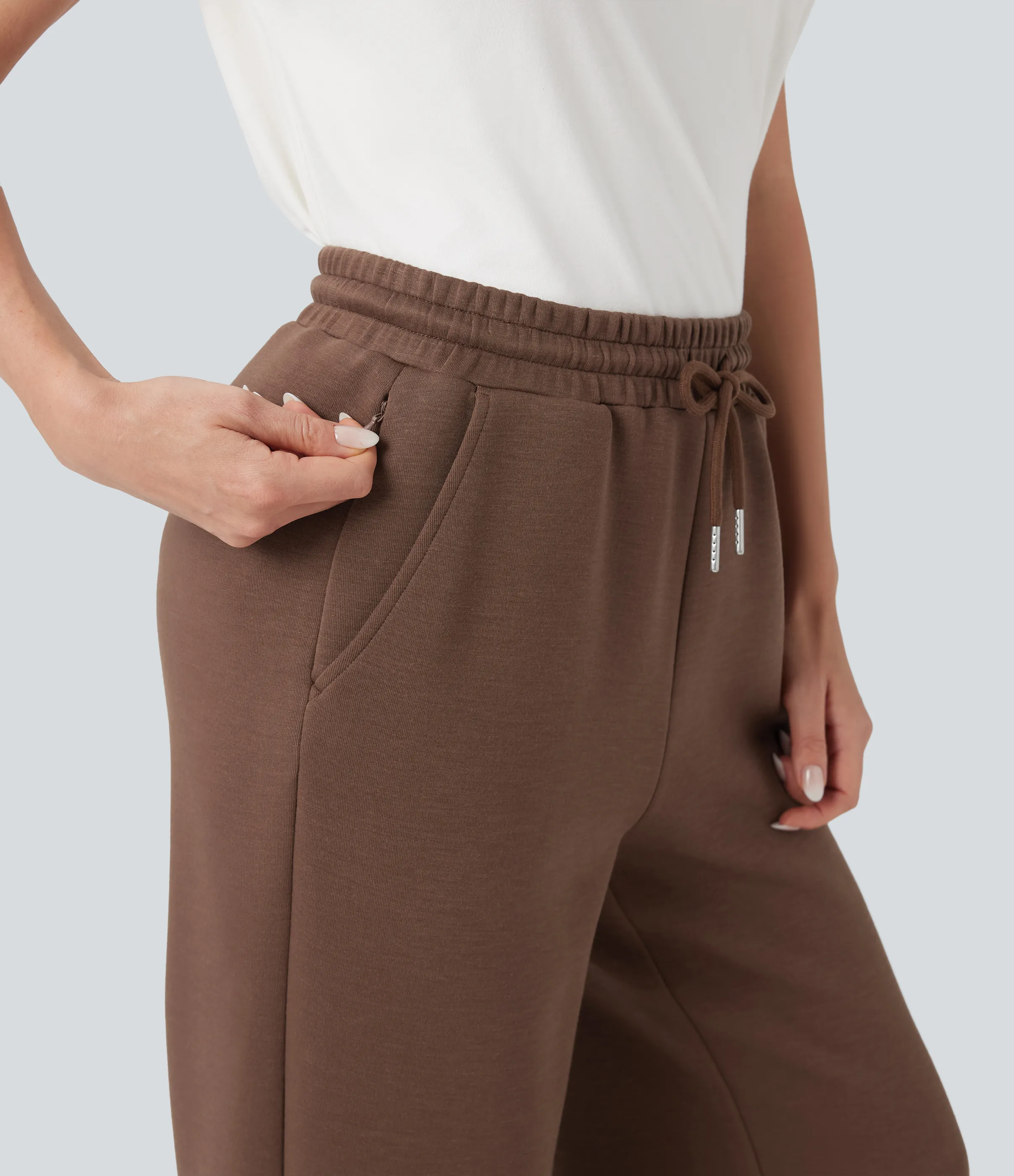 Halara Joggers casuales de tiro medio con cordón y bolsillos - Cocoa Brown - M(regular) sold by Halara product image thumbnail 5