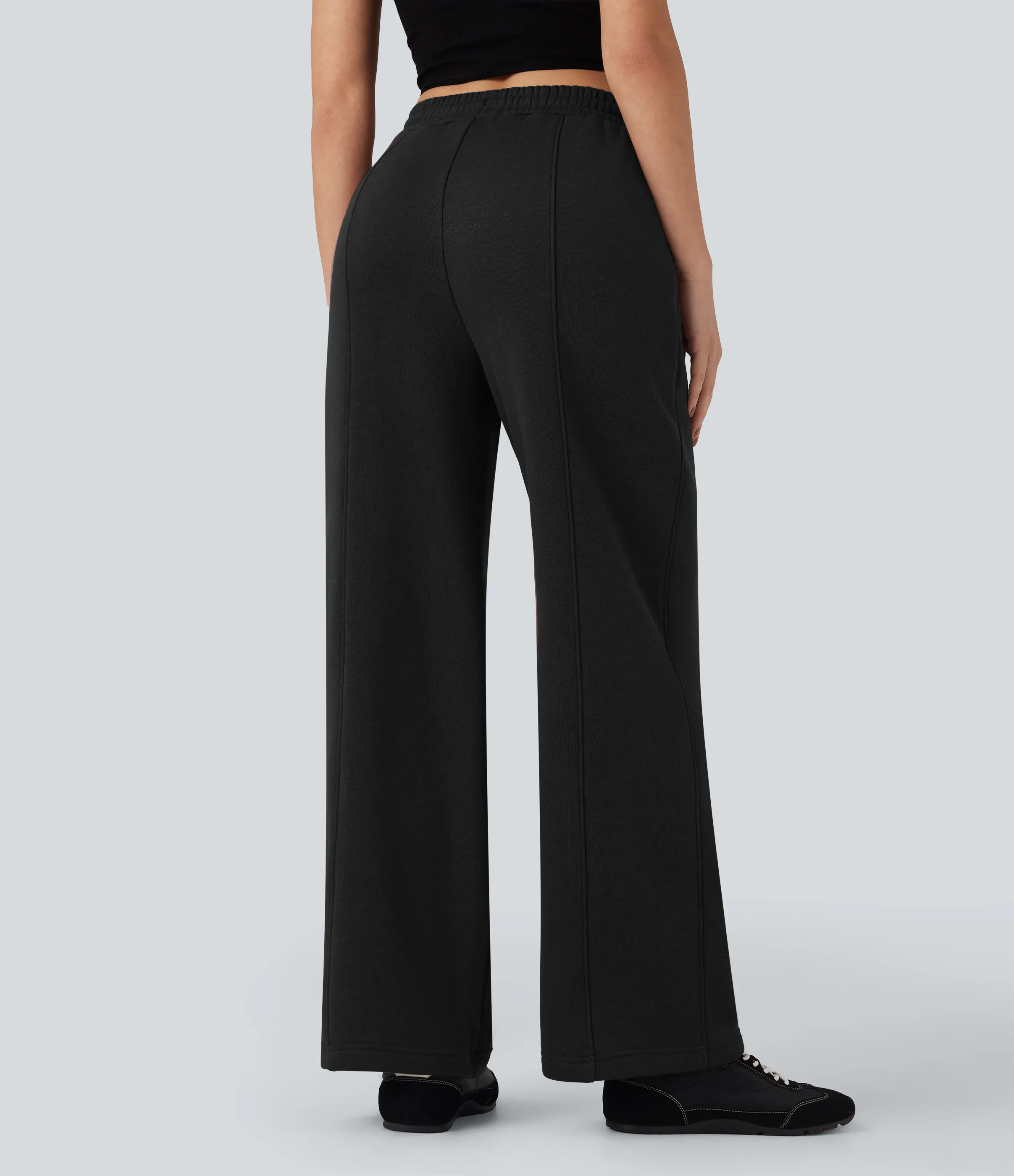 Halara Pantalones casuales anchos de algodón polar con tiro alto, cordón ajustable y bolsillos - Black - L(regular) sold by Halara product image thumbnail 3