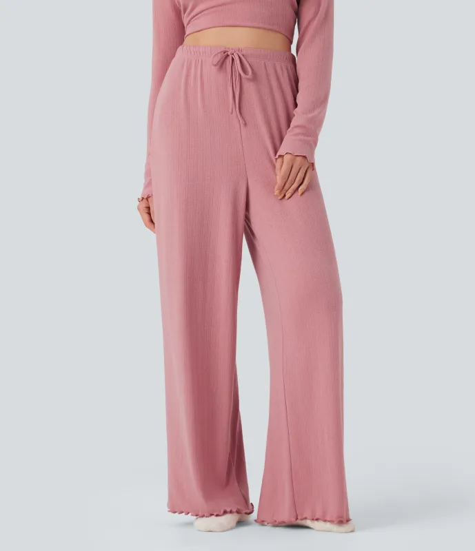 Halara Pantalones de salón de punto con tiro alto, cordón ajustable y pierna recta con ribete - Rose Elegance - M(regular) sold by Halara