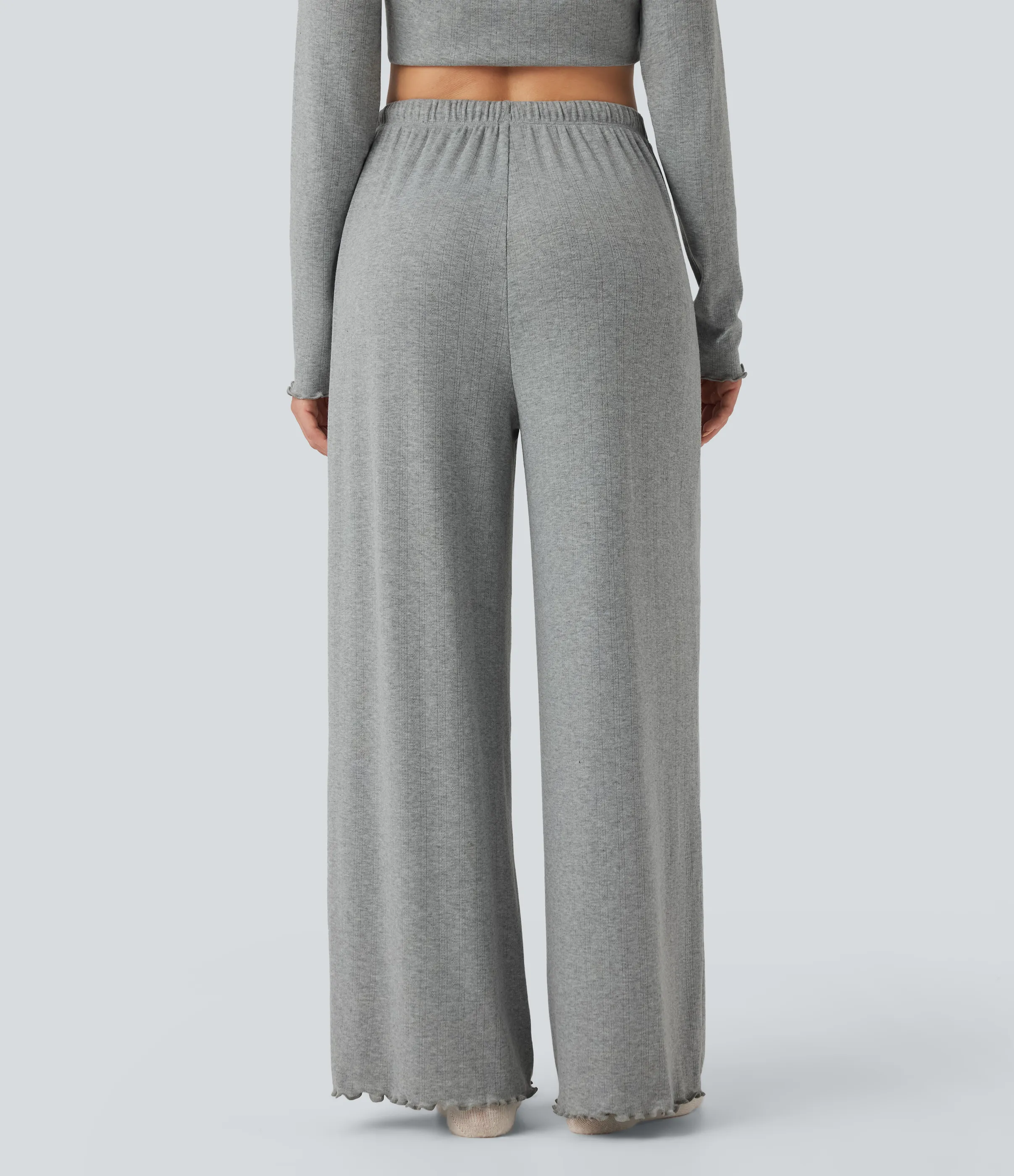 Halara Pantalones de salón de punto con tiro alto, cordón ajustable y pierna recta con ribete - Granite Mist - M(regular) sold by Halara product image thumbnail 3