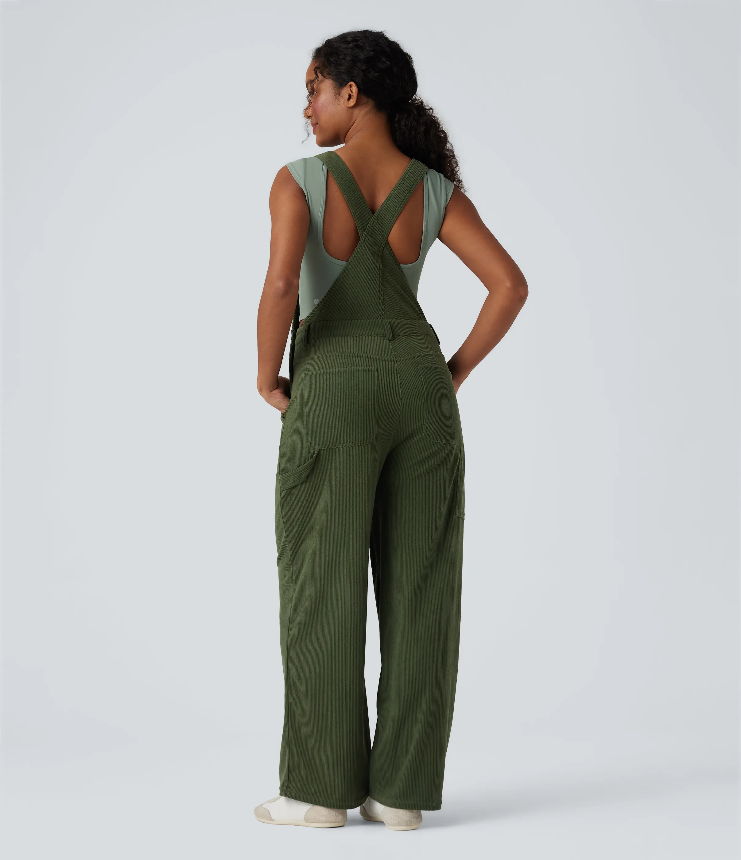 Halara Jumpsuit casual de pana con pierna recta y bolsillos - Rifle Green - XL(regular) sold by Halara product image thumbnail 3