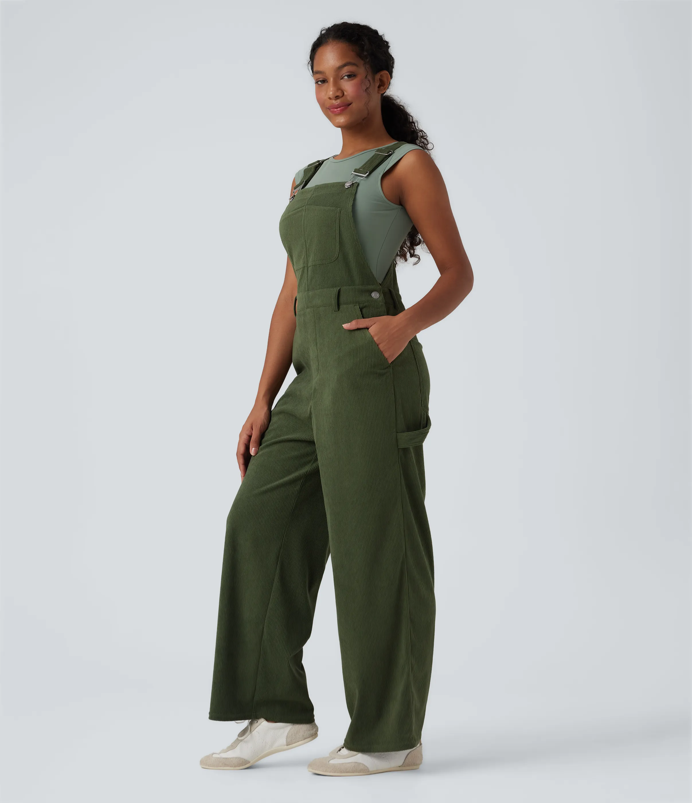 Halara Jumpsuit casual de pana con pierna recta y bolsillos - Rifle Green - XL(regular) sold by Halara product image thumbnail 4