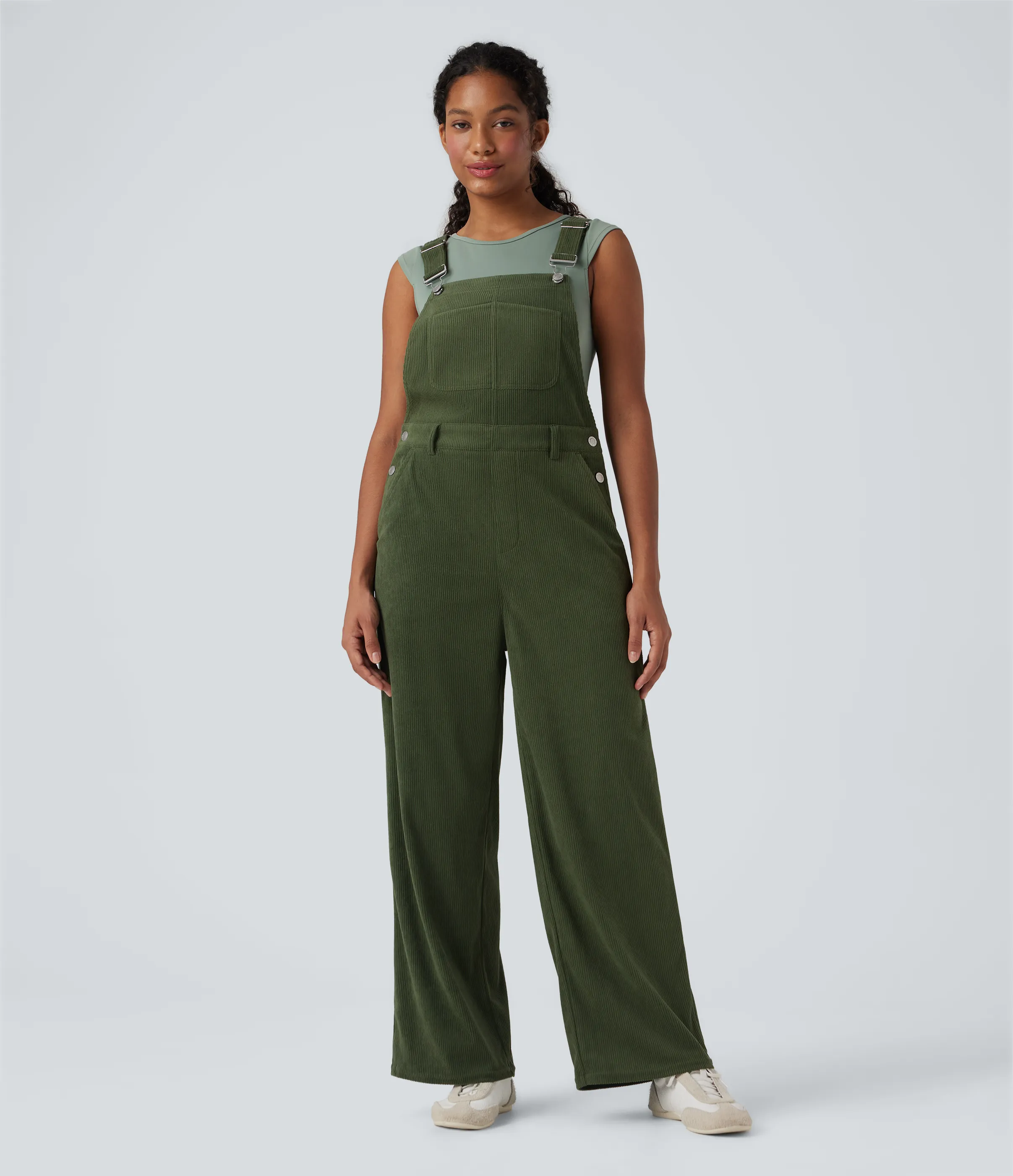 Halara Jumpsuit casual de pana con pierna recta y bolsillos - Rifle Green - XL(regular) sold by Halara product image thumbnail 5