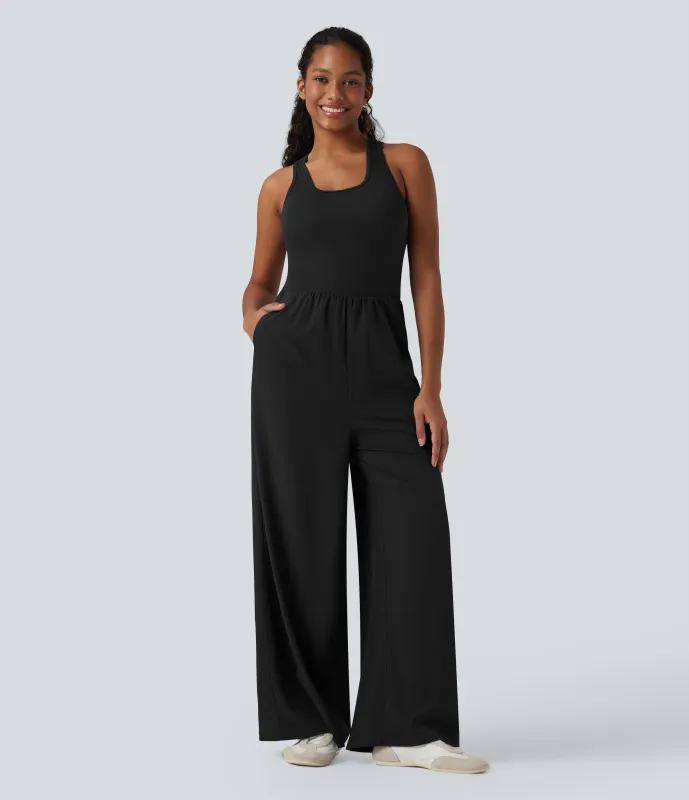 Halara Jumpsuit casual Breezeful™ sin mangas cut-out con secado rápido y bolsillos - Easy Peezy - Black - XS(regular) sold by Halara