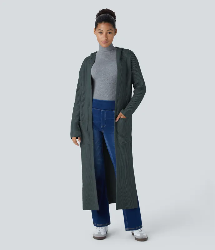 Halara Cárdigan manga larga capucha bolsillo lateral abertura - Slate Blue - S sold by Halara