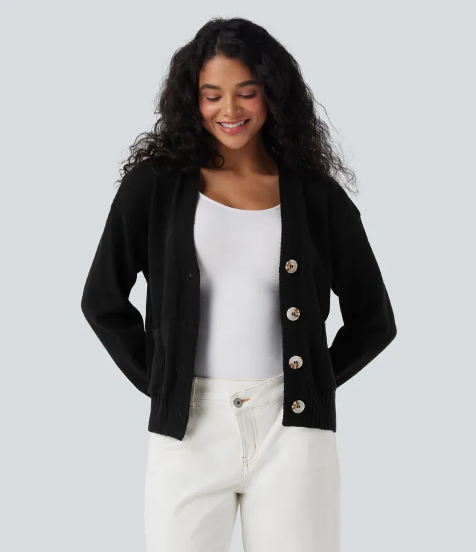 Halara Cárdigan de oficina de manga larga con cuello en V y bolsillos - Black - S sold by Halara