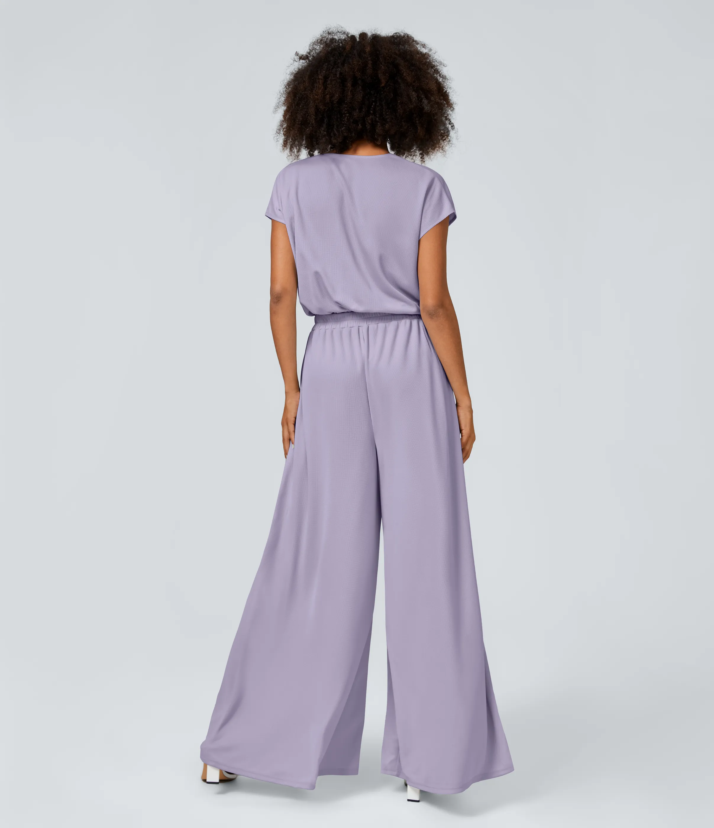 Halara Mono cuello V manga corta bolsillo lateral plisado pierna ancha - Mashed Taro purple - L(regular) sold by Halara product image thumbnail 3