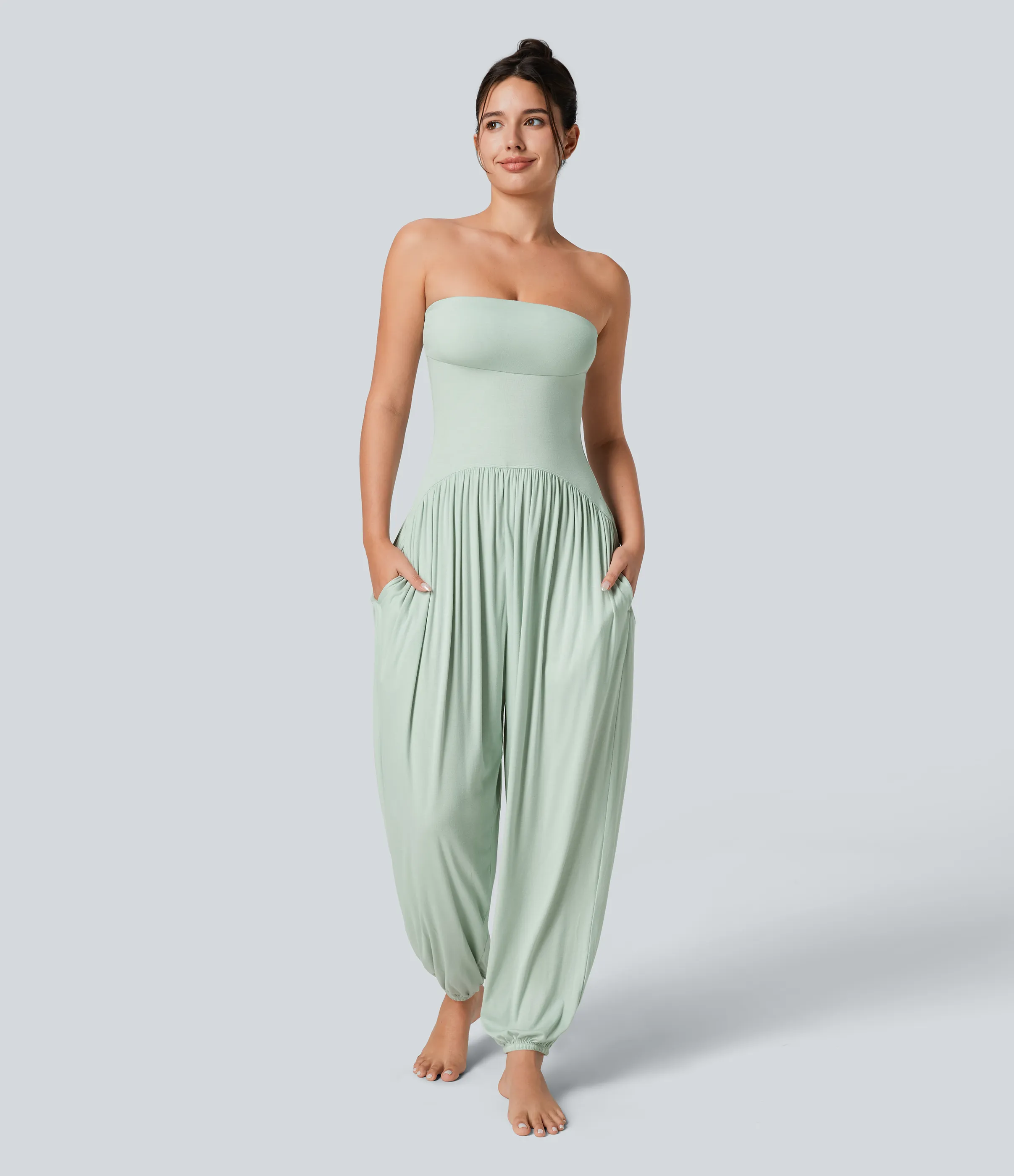 Halara Mono bolsillo lateral plisado sin espalda tubo acanalado - Fairest Jade - XS(regular) sold by Halara product image thumbnail 3