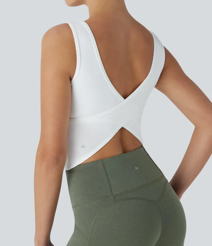 Halara Top de baile con escote en U cruzado en copas D-F - White - L sold by Halara