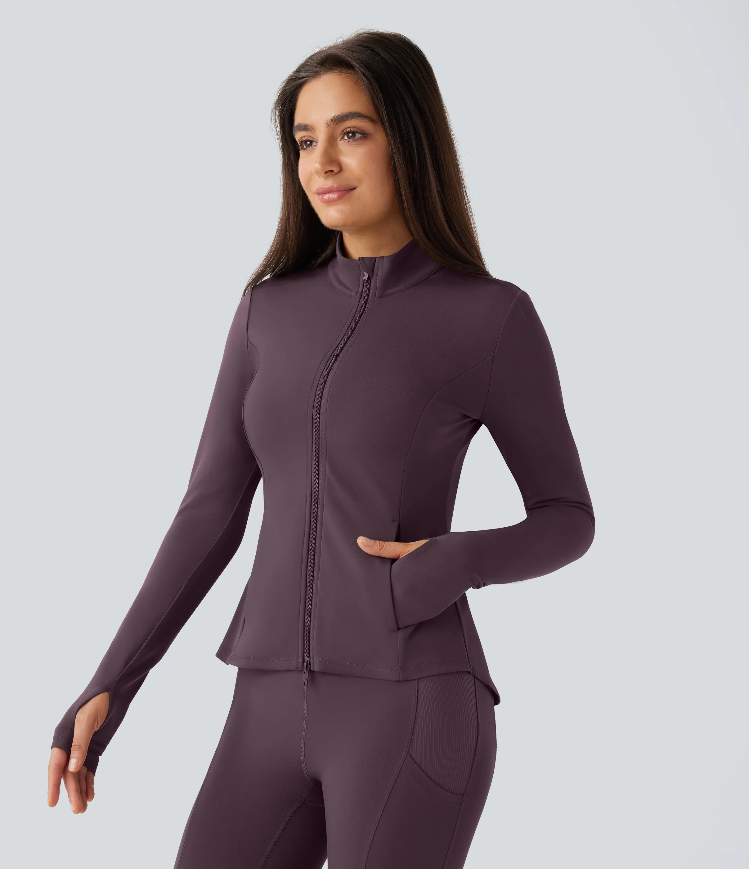 Halara Chaqueta Softlyzero™ equitación entallada cremallera plisada bolsillo orificio pulgar cuello alto - UPF50+ - Dusky Evening purple - M sold by Halara product image thumbnail 3