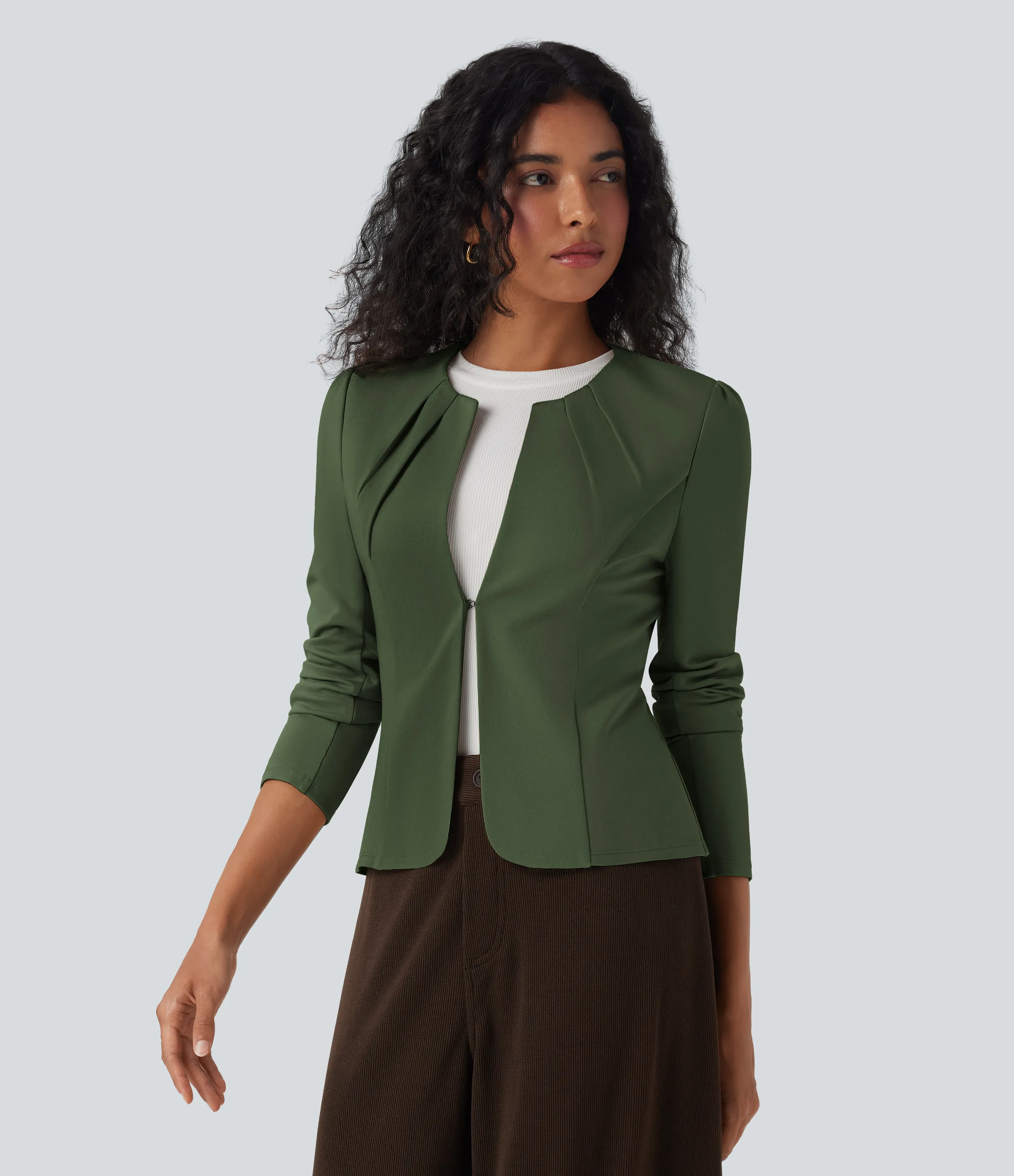Halara Blazer con cuello redondo y cierre de gancho con ojal - Hazel Mist Green - L sold by Halara product image thumbnail 5