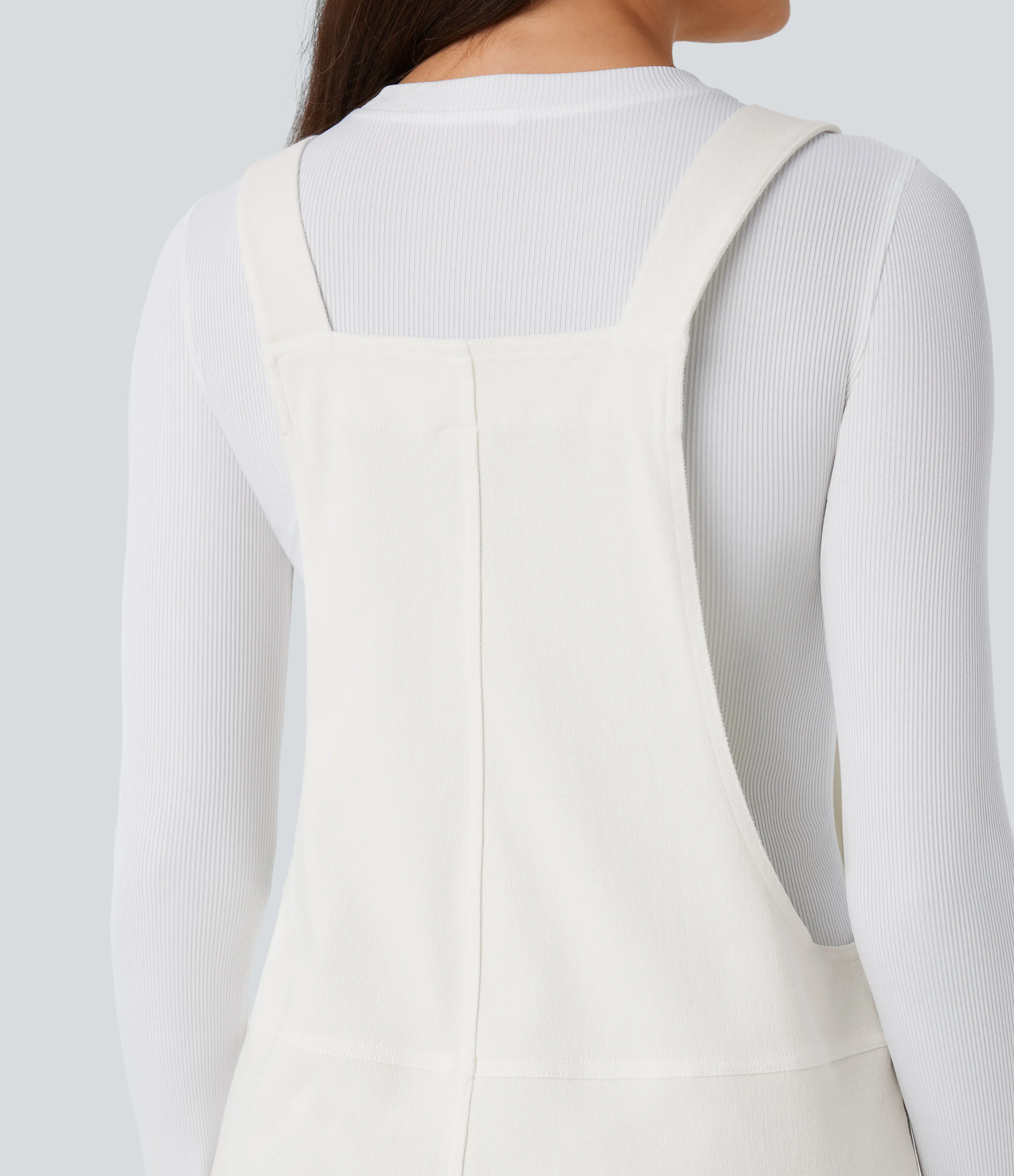 Halara Overol Halara Flex™ Denim mezclilla elástico lavado bolsillo lateral cuello V - White Wood Denim - XL(petite) sold by Halara product image thumbnail 4