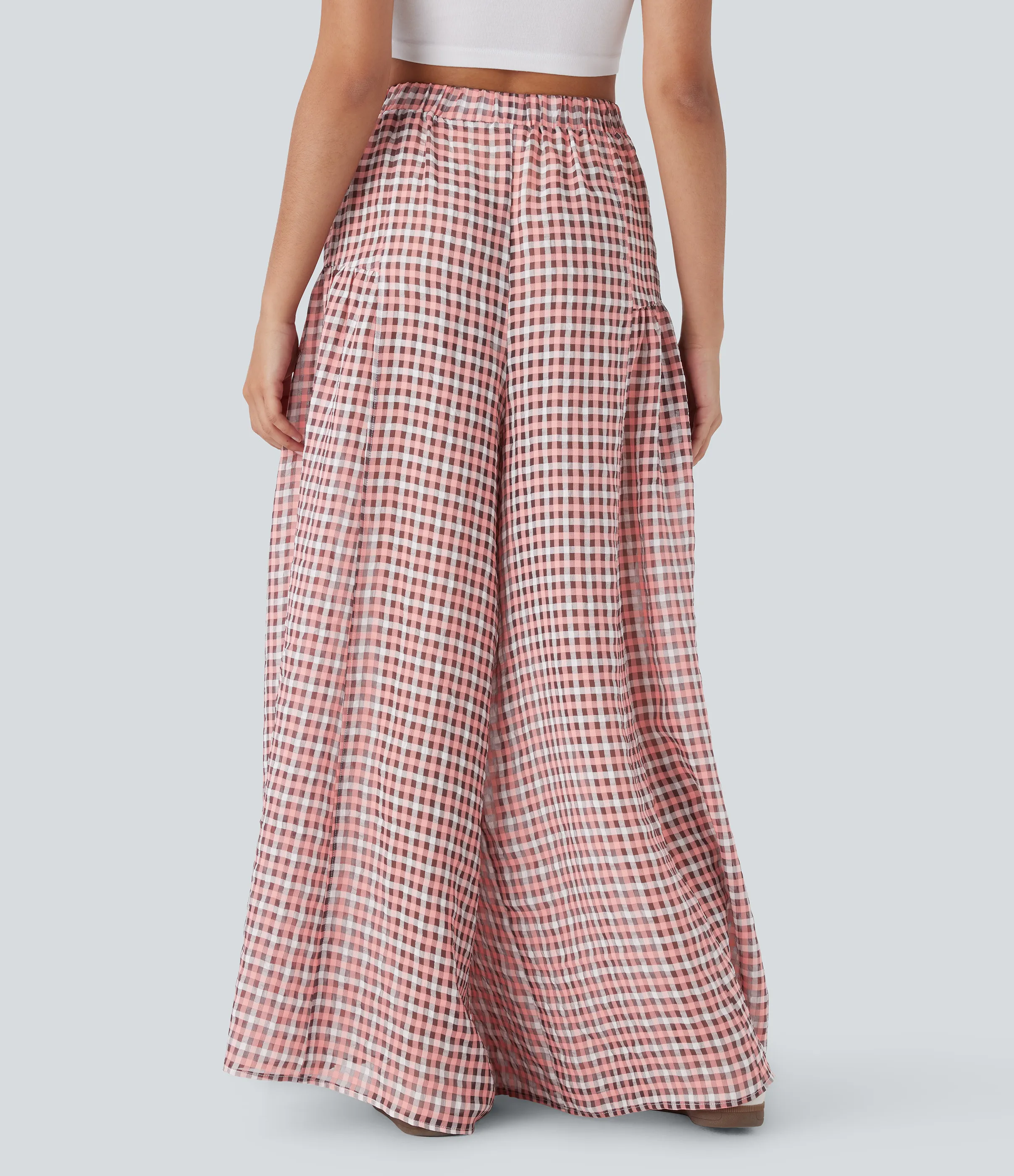 Halara Pantalón cuadro holgado pierna ancha bolsillo lateral tiro alto - Pink White Gradient Plaid - XS(regular) sold by Halara product image thumbnail 3