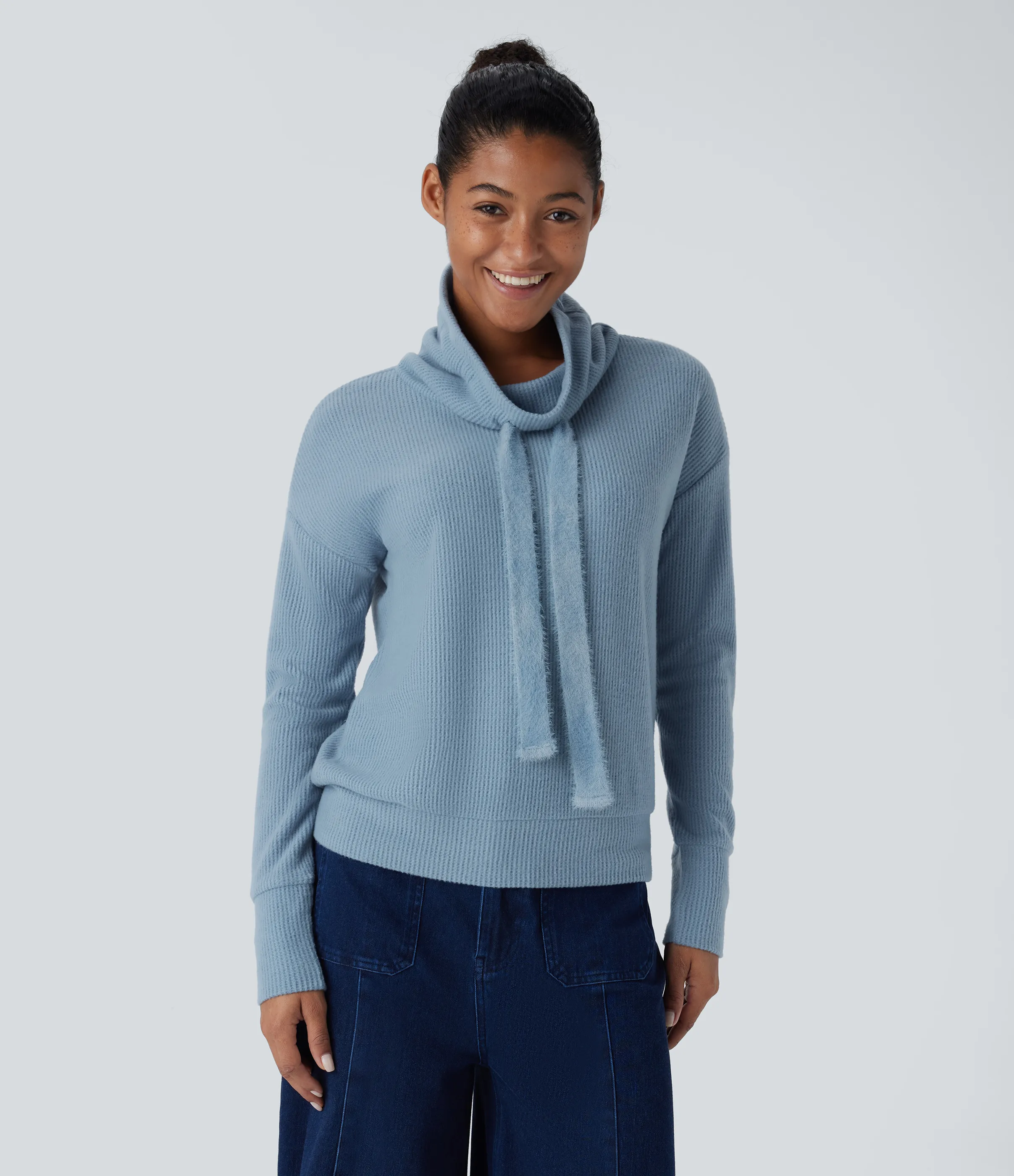 Halara Sudadera holgada manga larga cuello vuelto cordón hombro caído - Mountain Spring - S sold by Halara