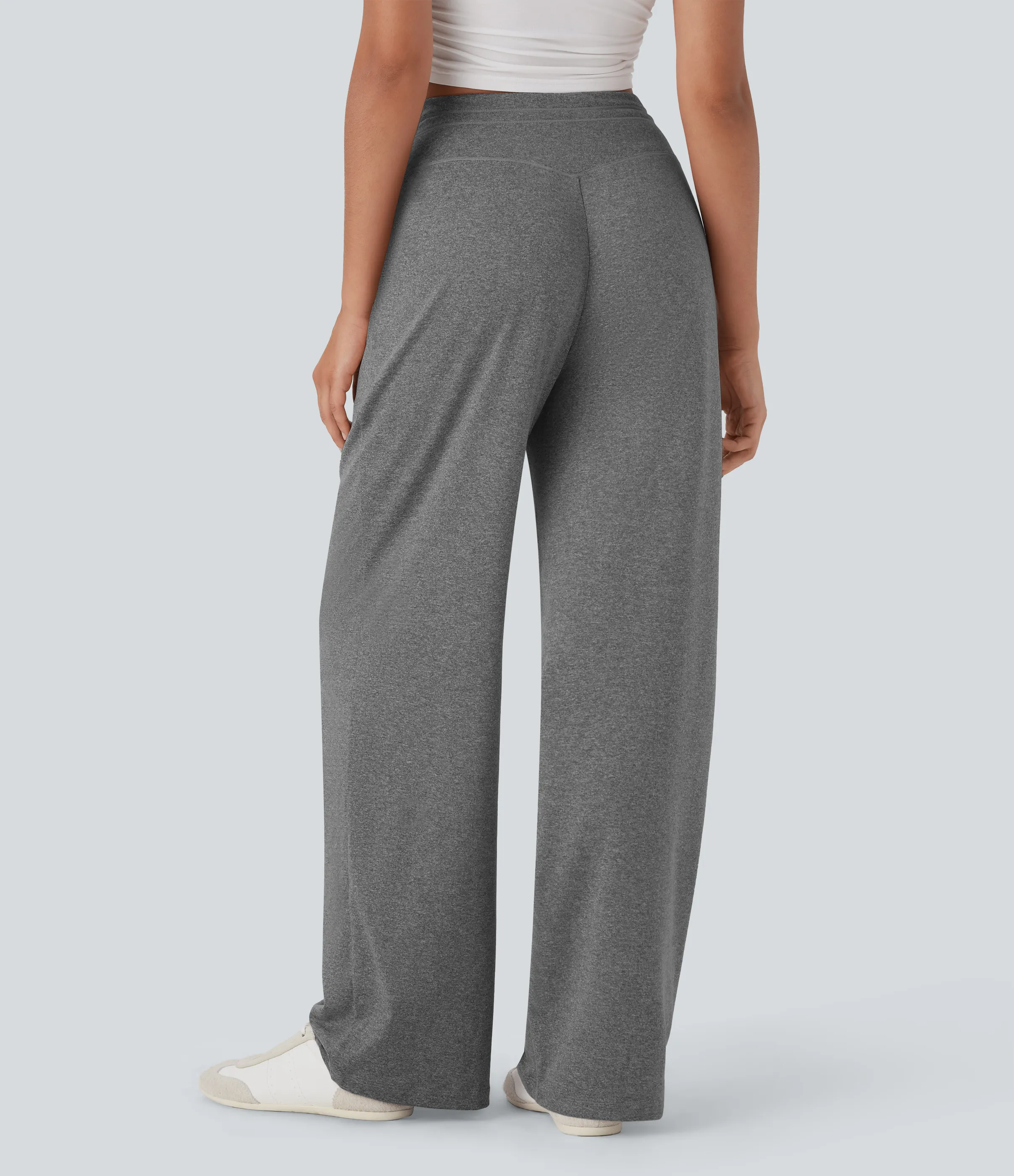 Halara Pantalones anchos casuales de tiro alto con cordón y bolsillos laterales - Mottled Light Grey - XS(regular) sold by Halara product image thumbnail 3