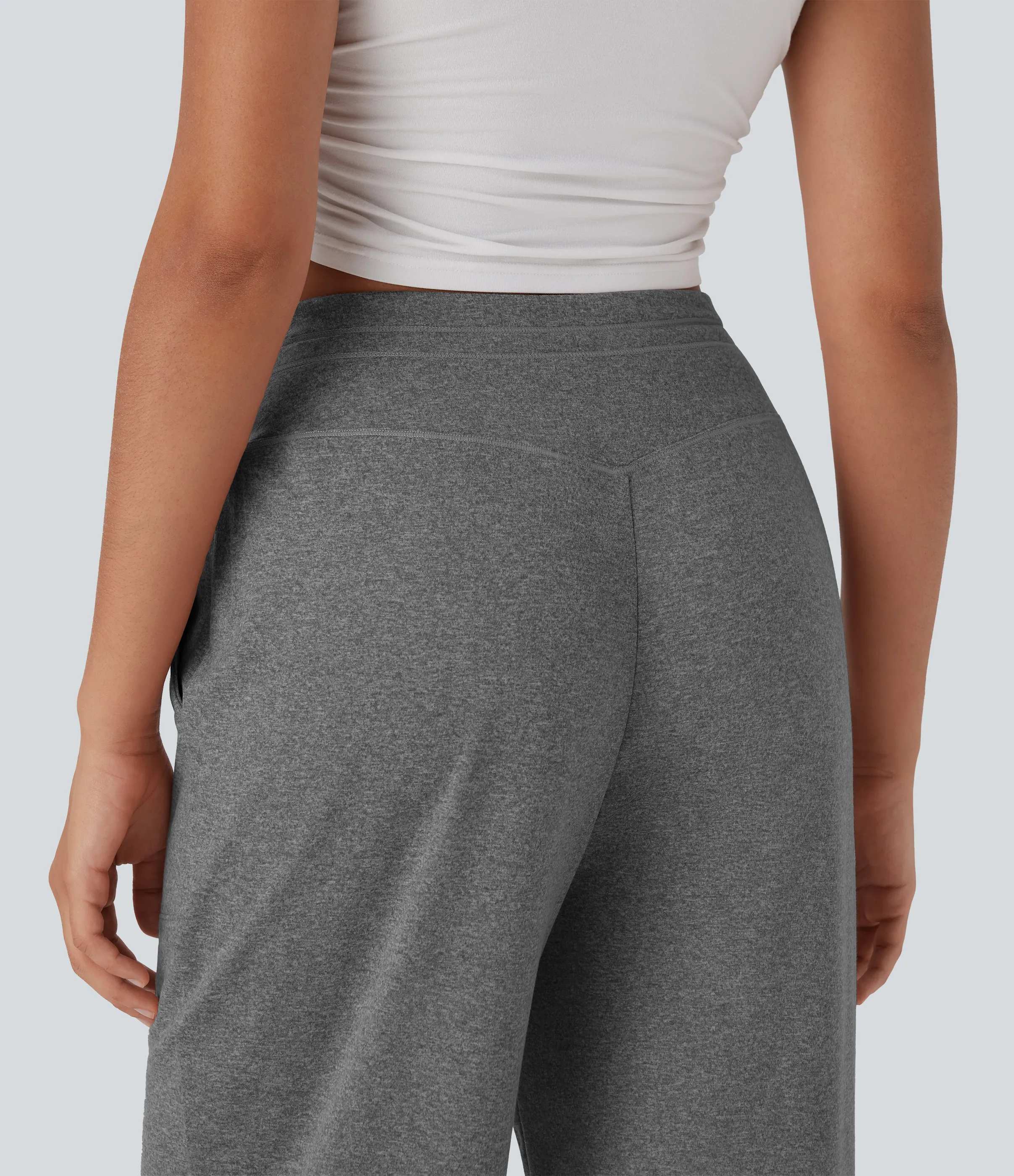 Halara Pantalones anchos casuales de tiro alto con cordón y bolsillos laterales - Mottled Light Grey - XS(regular) sold by Halara product image thumbnail 5