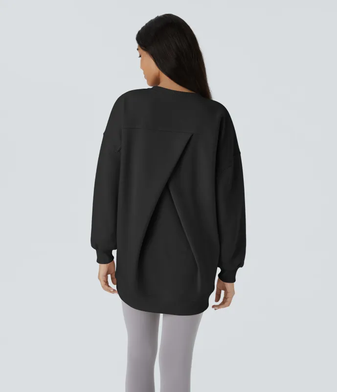 Halara Sudadera polar gran tamaño bolsillo lateral manga larga cuello redondo - Black - S sold by Halara