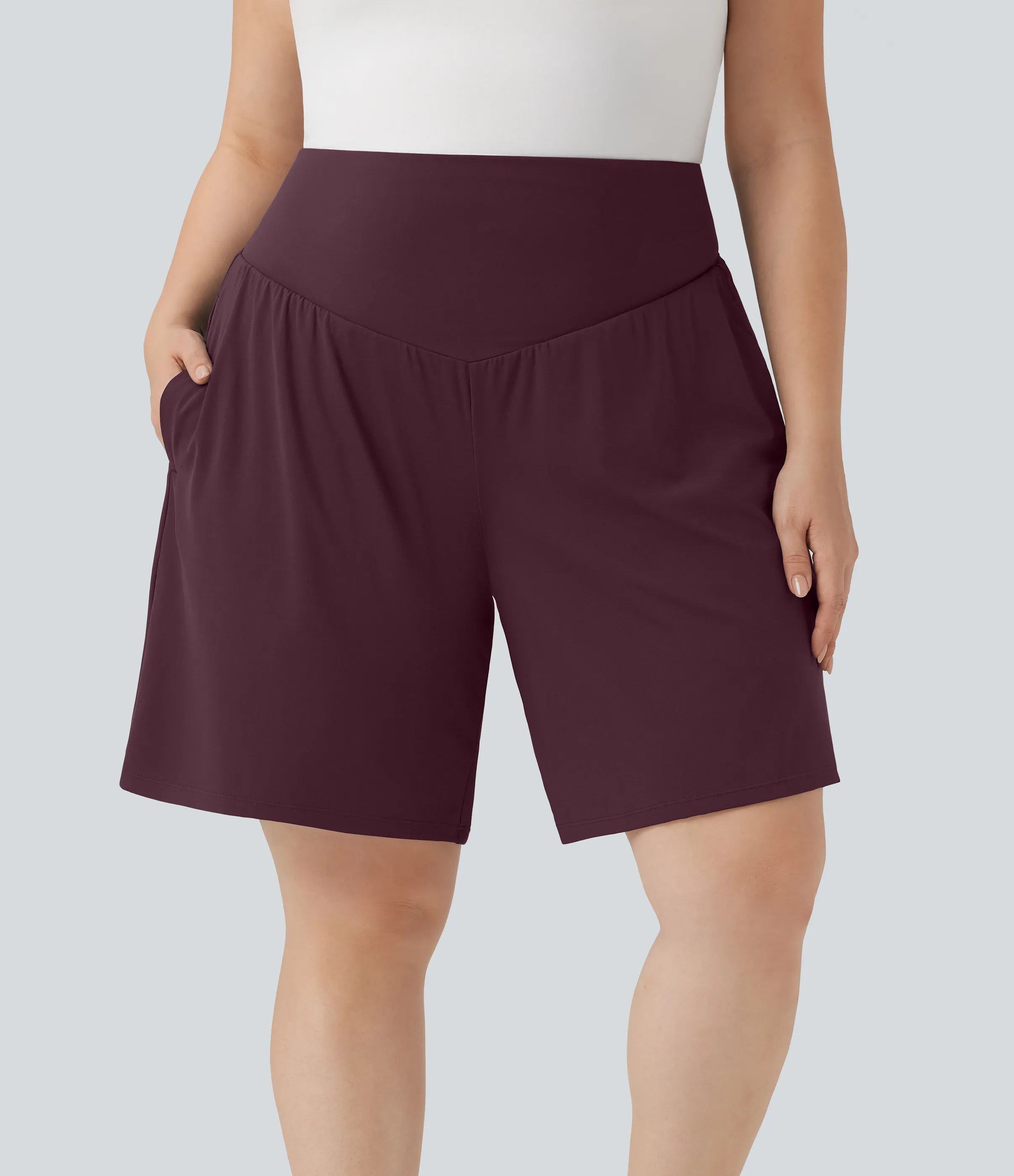 Halara Bermudas de yoga SoftlyZero™ Airy de talla grande de tiro alto con tacto fresco y bolsillos - Fig - 2X sold by Halara