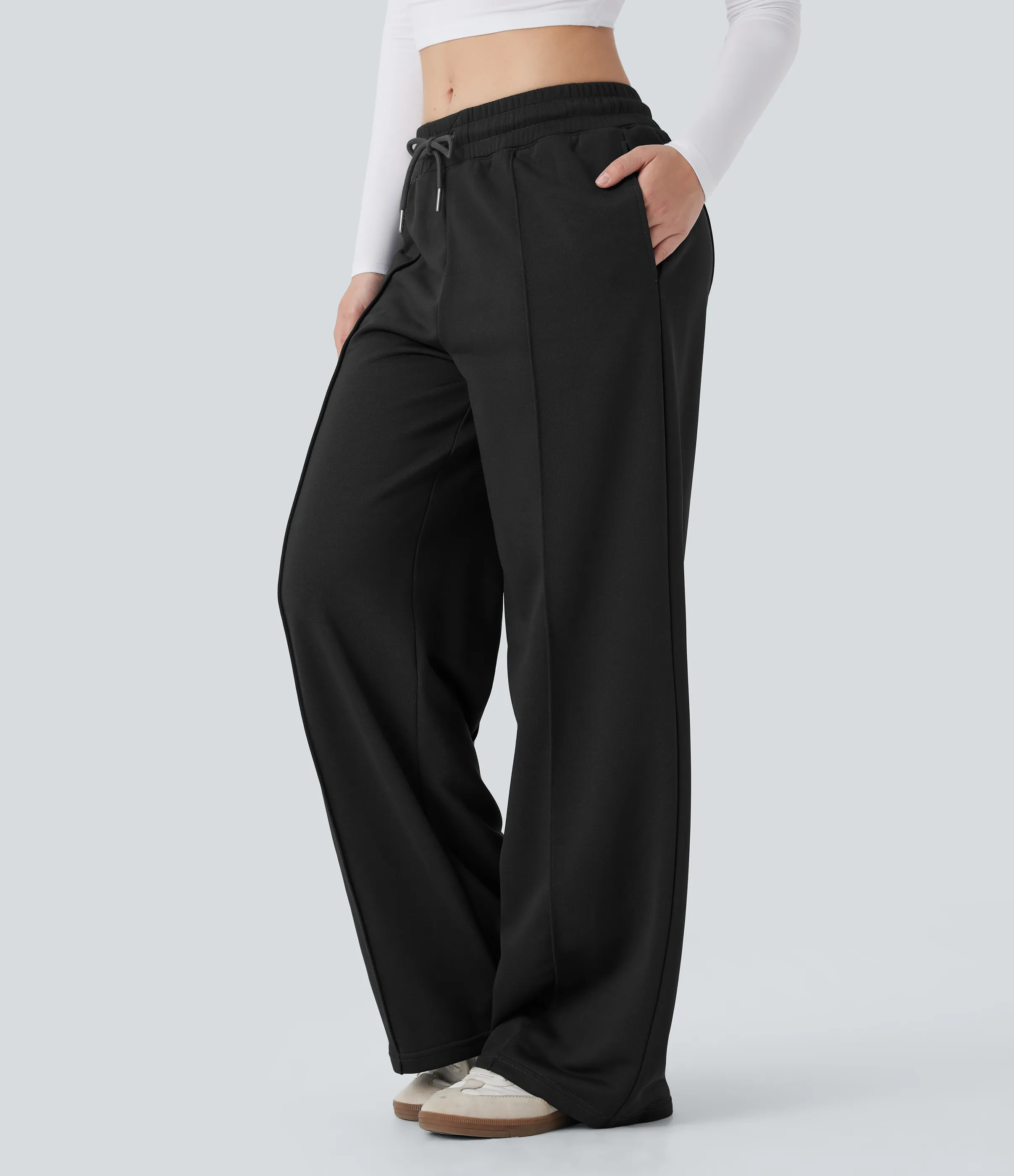 Halara Pantalones casuales anchos de tiro bajo con cordón y bolsillos laterales - Black - XS(regular) sold by Halara product image thumbnail 4