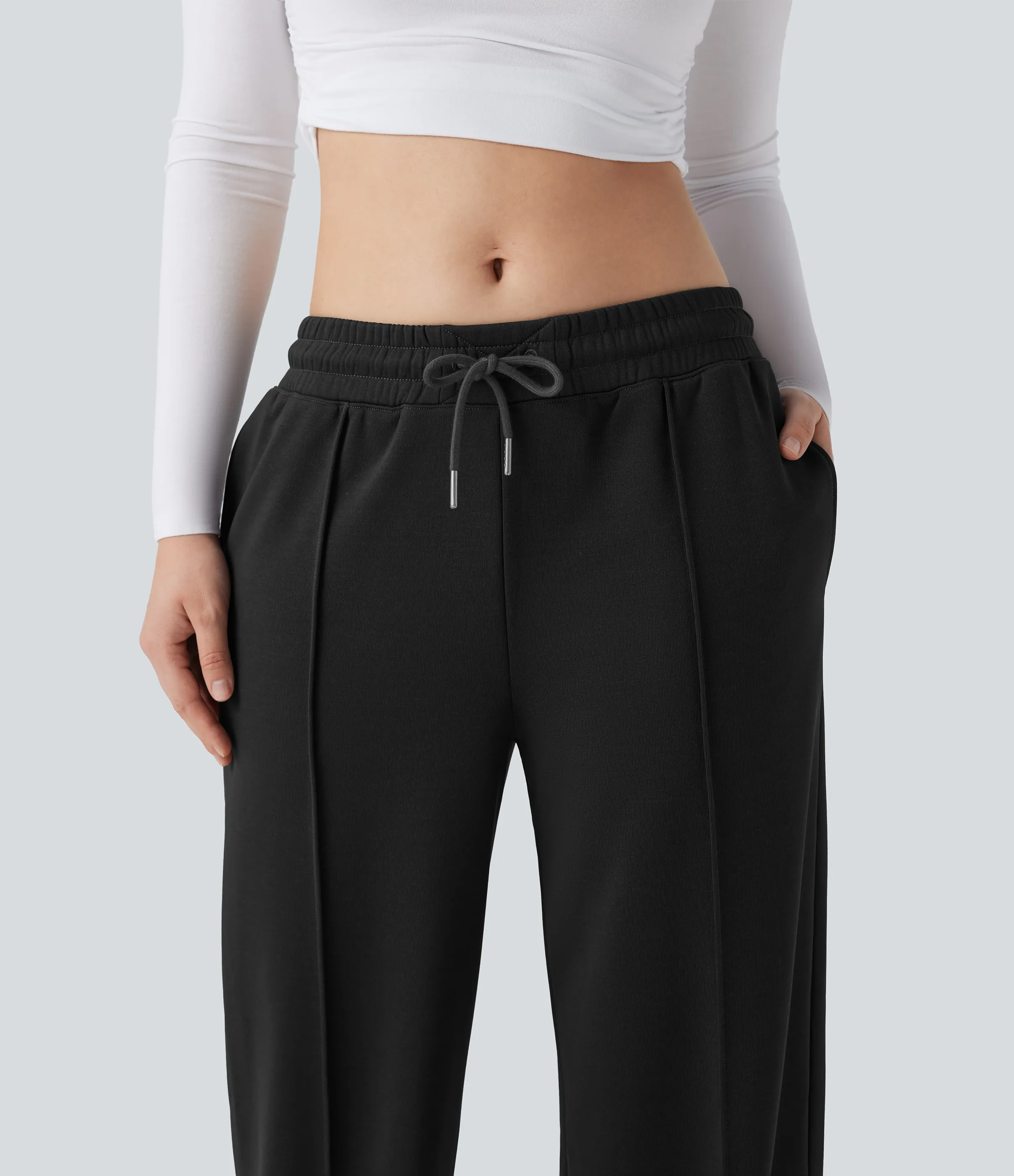 Halara Pantalones casuales anchos de tiro bajo con cordón y bolsillos laterales - Black - XS(regular) sold by Halara product image thumbnail 5