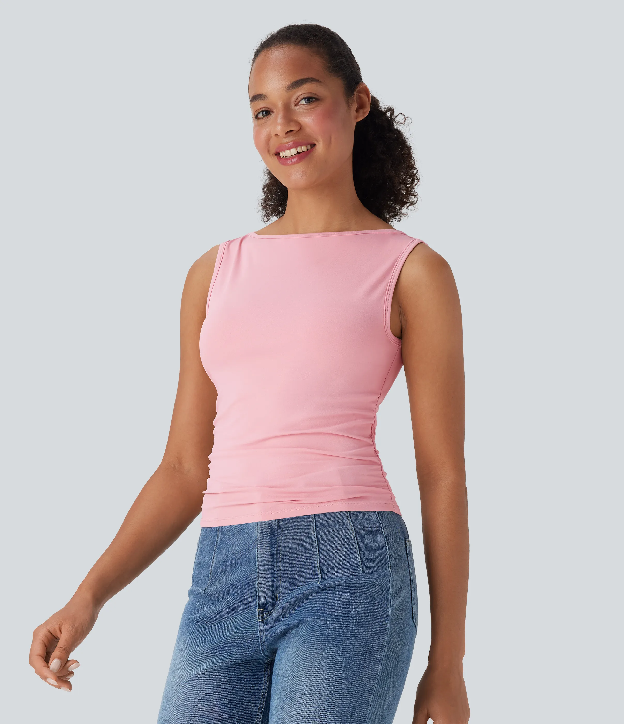 Halara Top casual fruncido sin mangas con cuello barco - Almond Blossom - L sold by Halara product image thumbnail 4