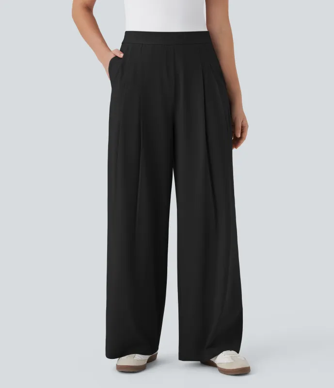 Halara Pantalones de oficina anchos Breezeful™ de tiro alto con secado rápido y bolsillos laterales - Black - S(regular) sold by Halara