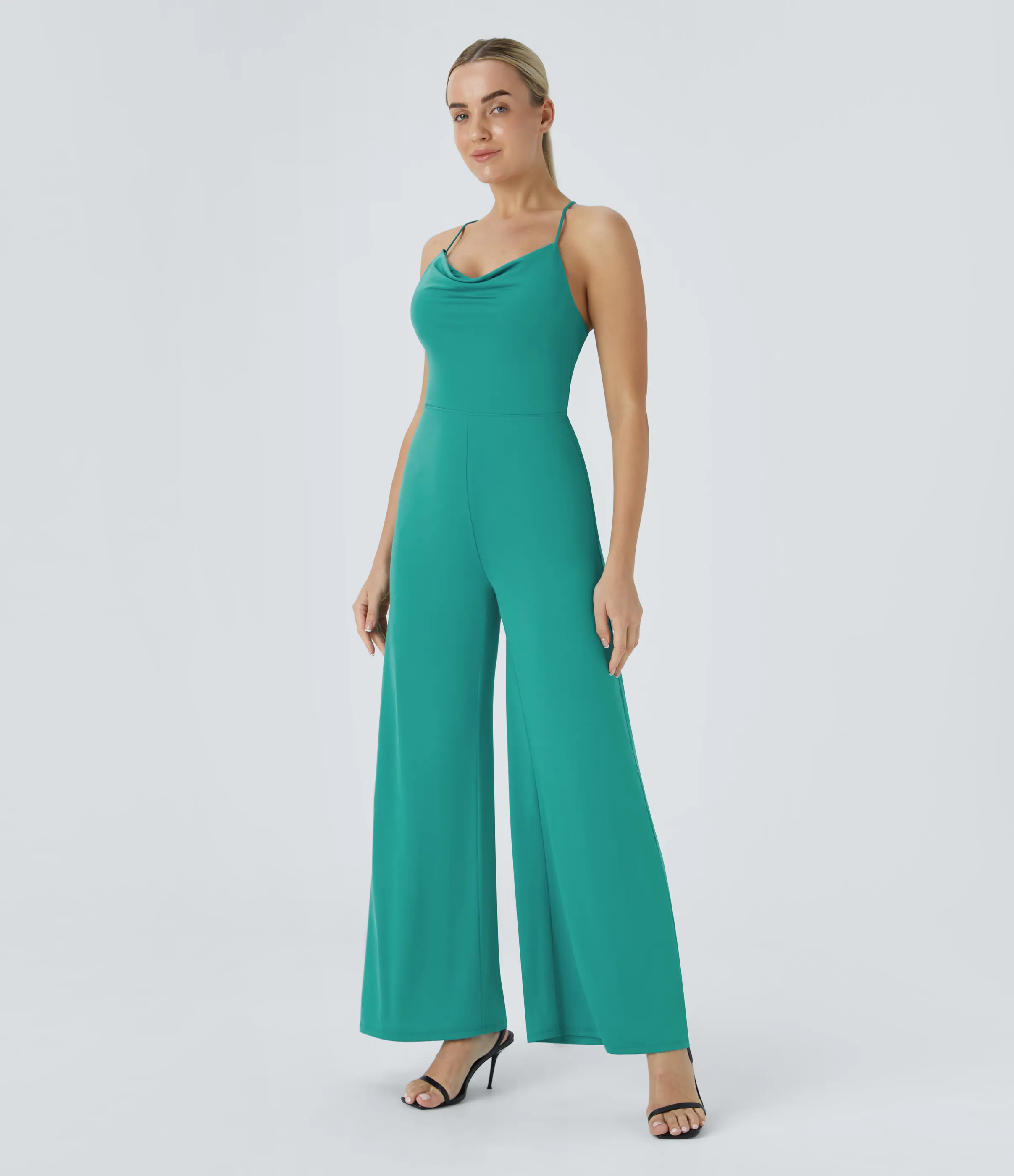 Halara Mono fiesta cuello vuelto sin espalda entrecruzado cordón dama honor invitada boda - Bright Aqua - L(regular) sold by Halara product image thumbnail 4