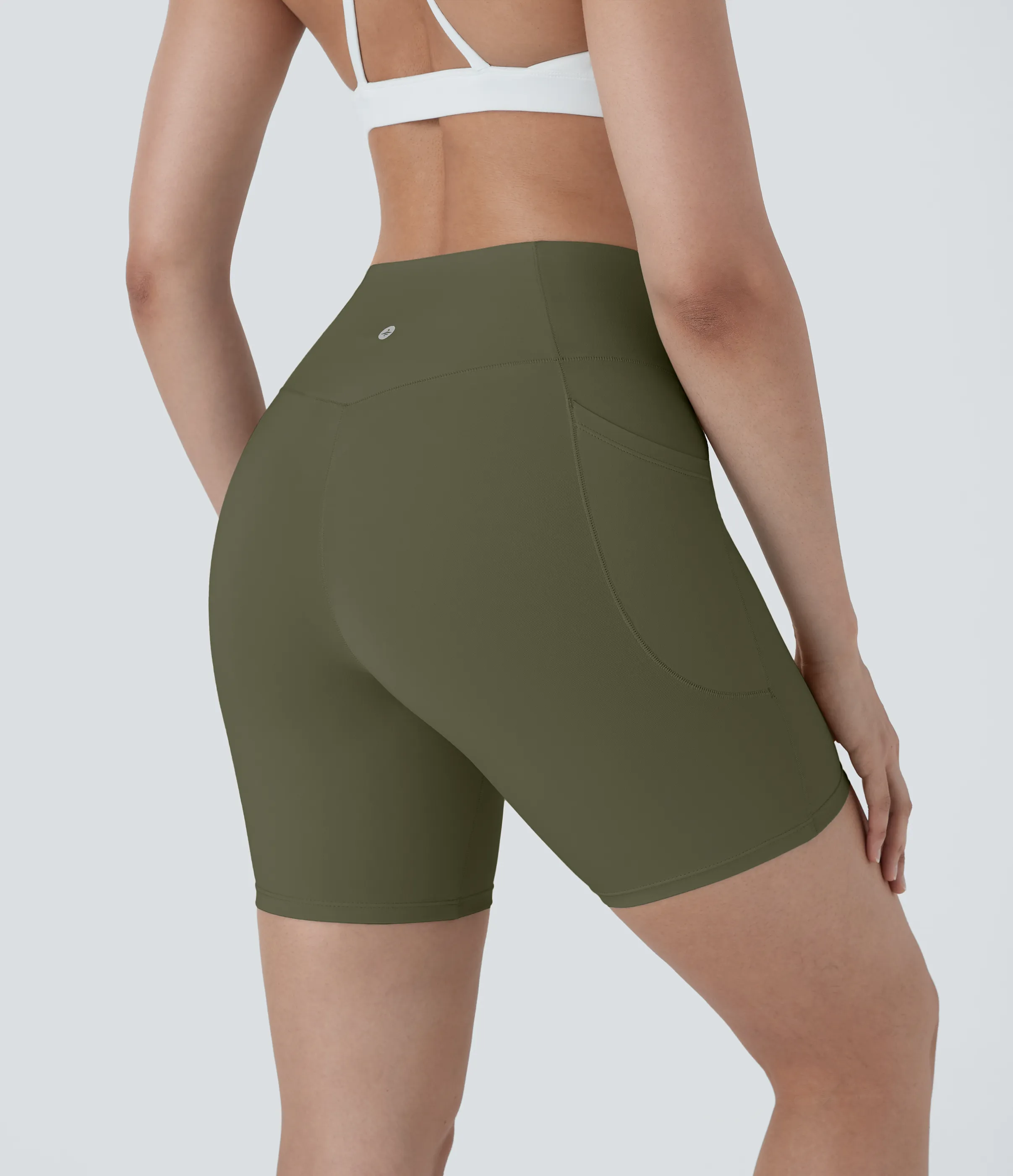Halara Pantalón corto Softlyzero™ ciclista yoga bolsillo lateral cruzado tiro alto 17.5cm - Grass Grey Green - M sold by Halara product image thumbnail 3