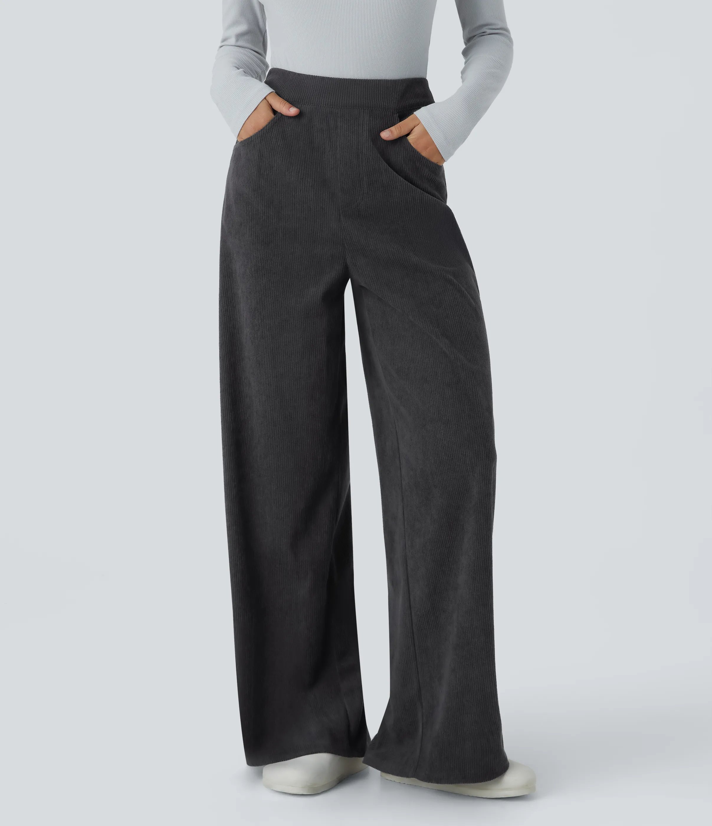 Halara Pantalón oficina pana tiro alto cremallera invisible múltiple bolsillo pierna ancha - Phantom - XS(regular) sold by Halara product image thumbnail 4