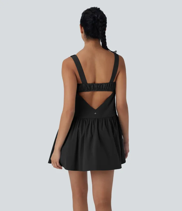 Halara Vestido deportivo de dos piezas Breezeful™ para pádel abierto de espalda con fruncido y aberturas con secado rápido y bolsillo - Black - L sold by Halara