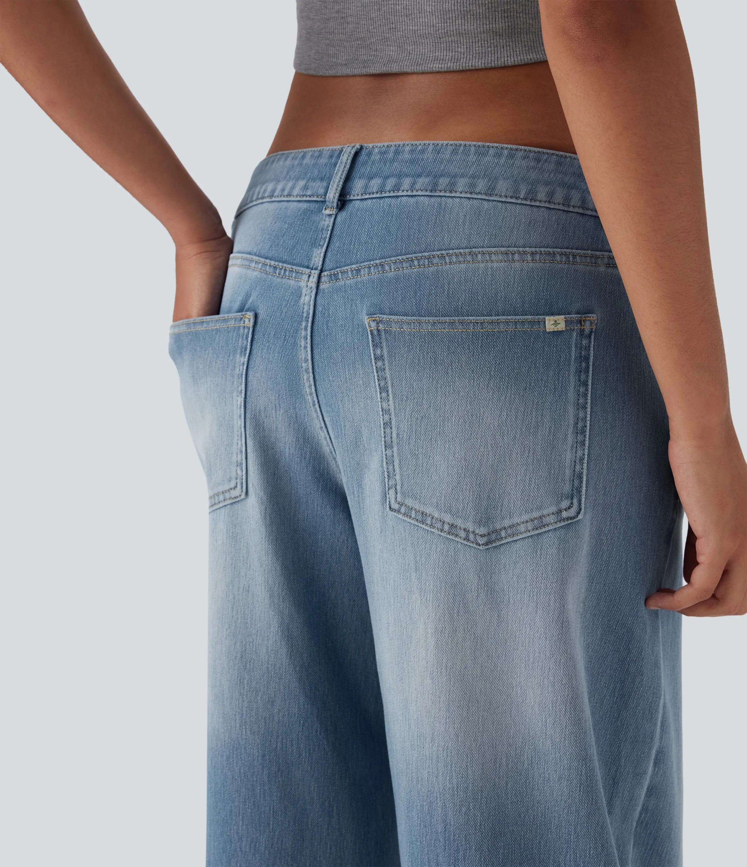 Halara Jeans Baggy Halara Flex™ Denim elástico lavado pierna ancha holgado múltiple bolsillo cierre botón tiro bajo asimétrico - Malibu Blue Denim - XL(tall) sold by Halara product image thumbnail 5