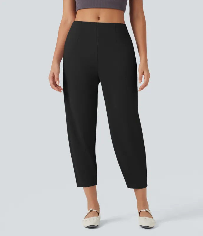 Halara Pantalones de oficina crepé Halara Flex™ cónicos de tiro medio con bolsillos - Black - L(regular) sold by Halara