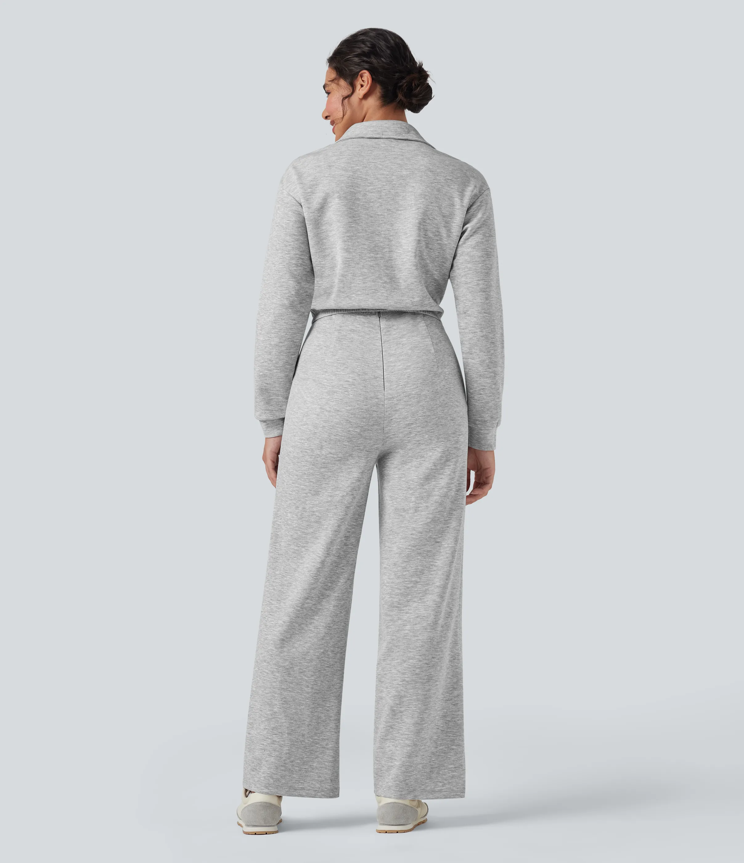 Halara Jumpsuit casual de manga larga con solapa y cremallera y bolsillos - Easy Peezy - Fog Gray - M(regular) sold by Halara product image thumbnail 3