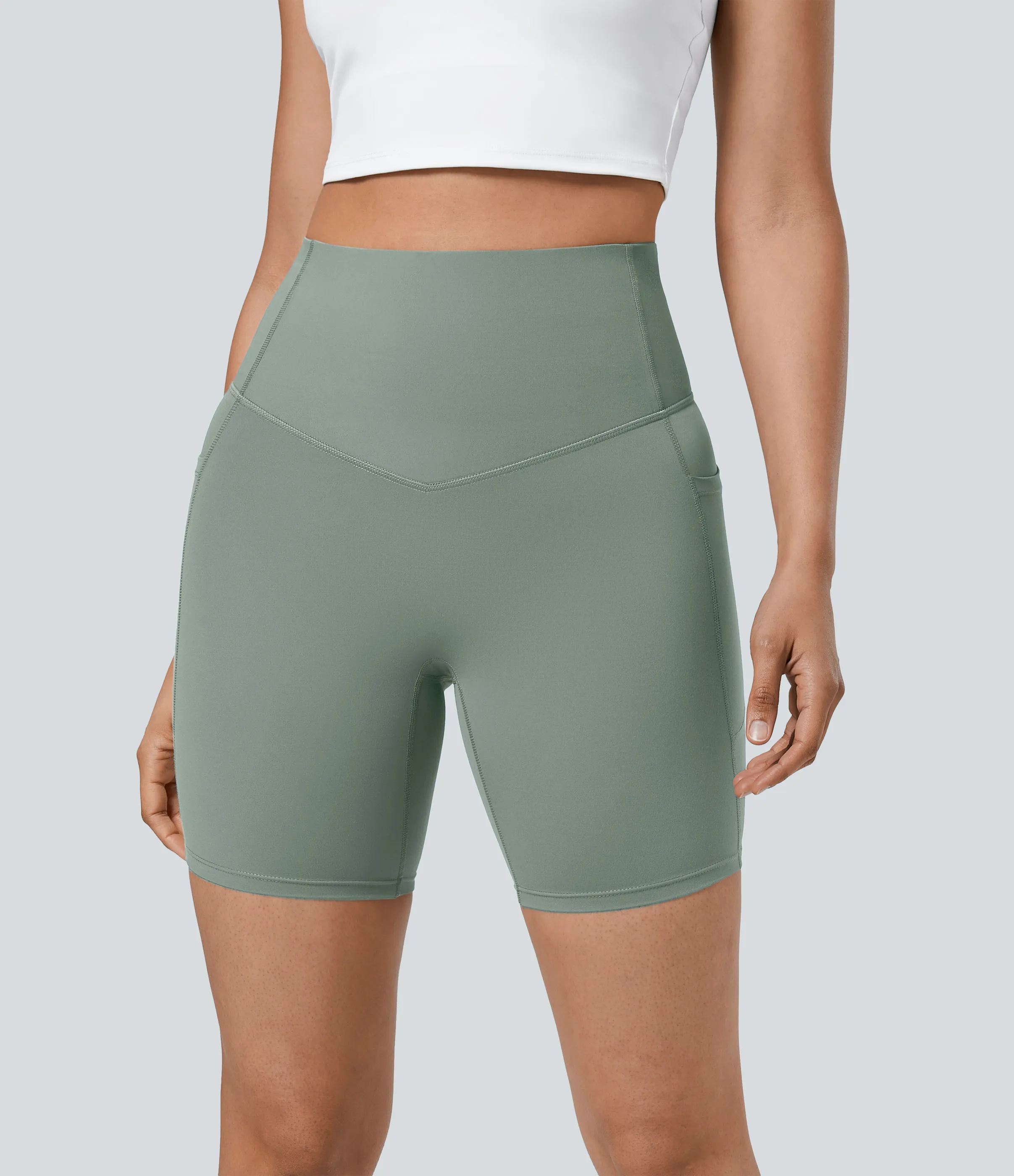 Halara Pantalones cortos SoCinched motociclista entrenamiento moldeador abdomen bolsillo lateral tiro alto 17.5cm - Iceberg Green - XS sold by Halara product image thumbnail 4