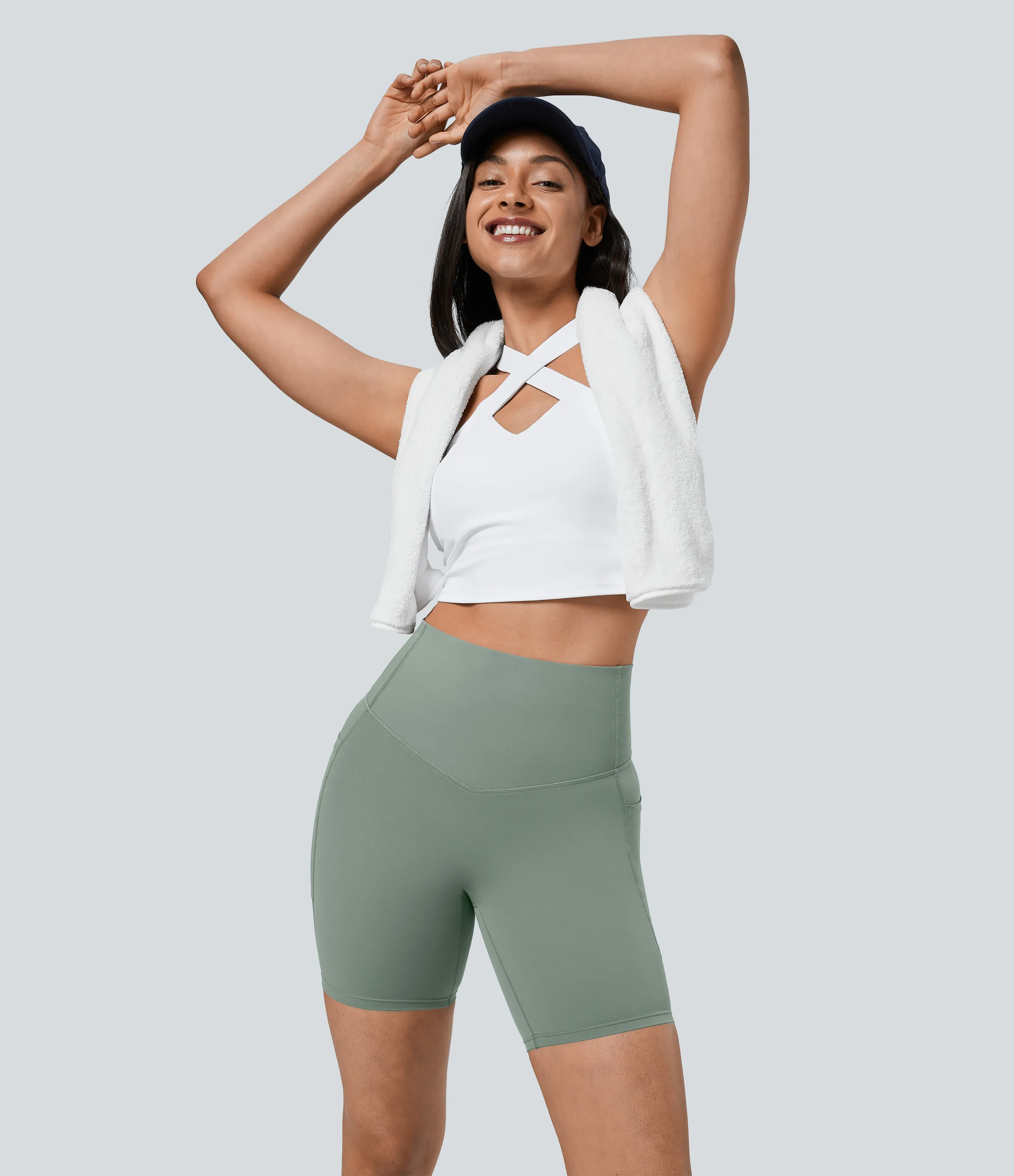 Halara Pantalones cortos SoCinched motociclista entrenamiento moldeador abdomen bolsillo lateral tiro alto 17.5cm - Iceberg Green - XS sold by Halara product image thumbnail 5