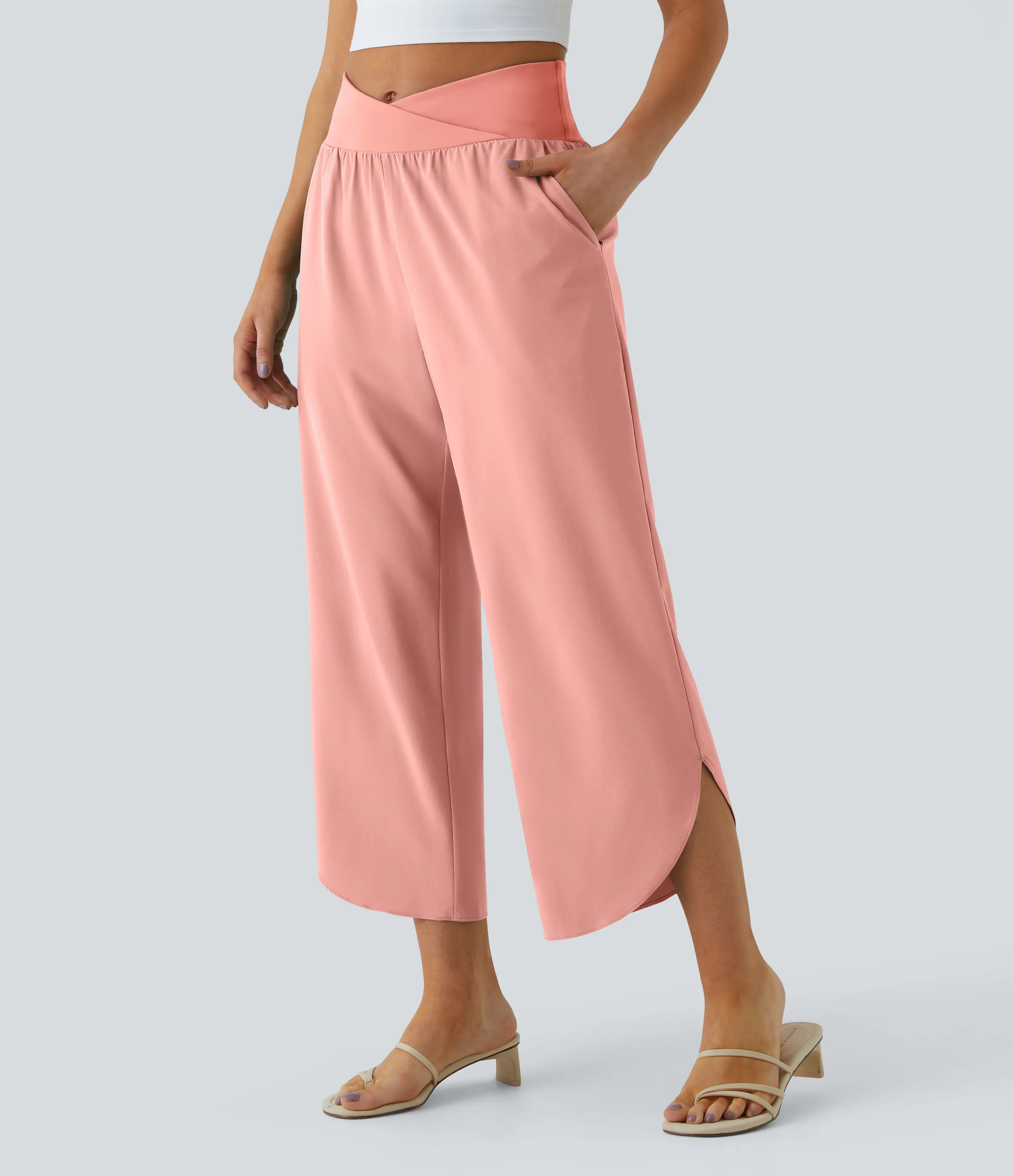 Halara Pantalón Breezeful™ Resort secado rápido abertura bolsillo lateral plisado cruzado tiro alto - Blossom - L(regular) sold by Halara product image thumbnail 2