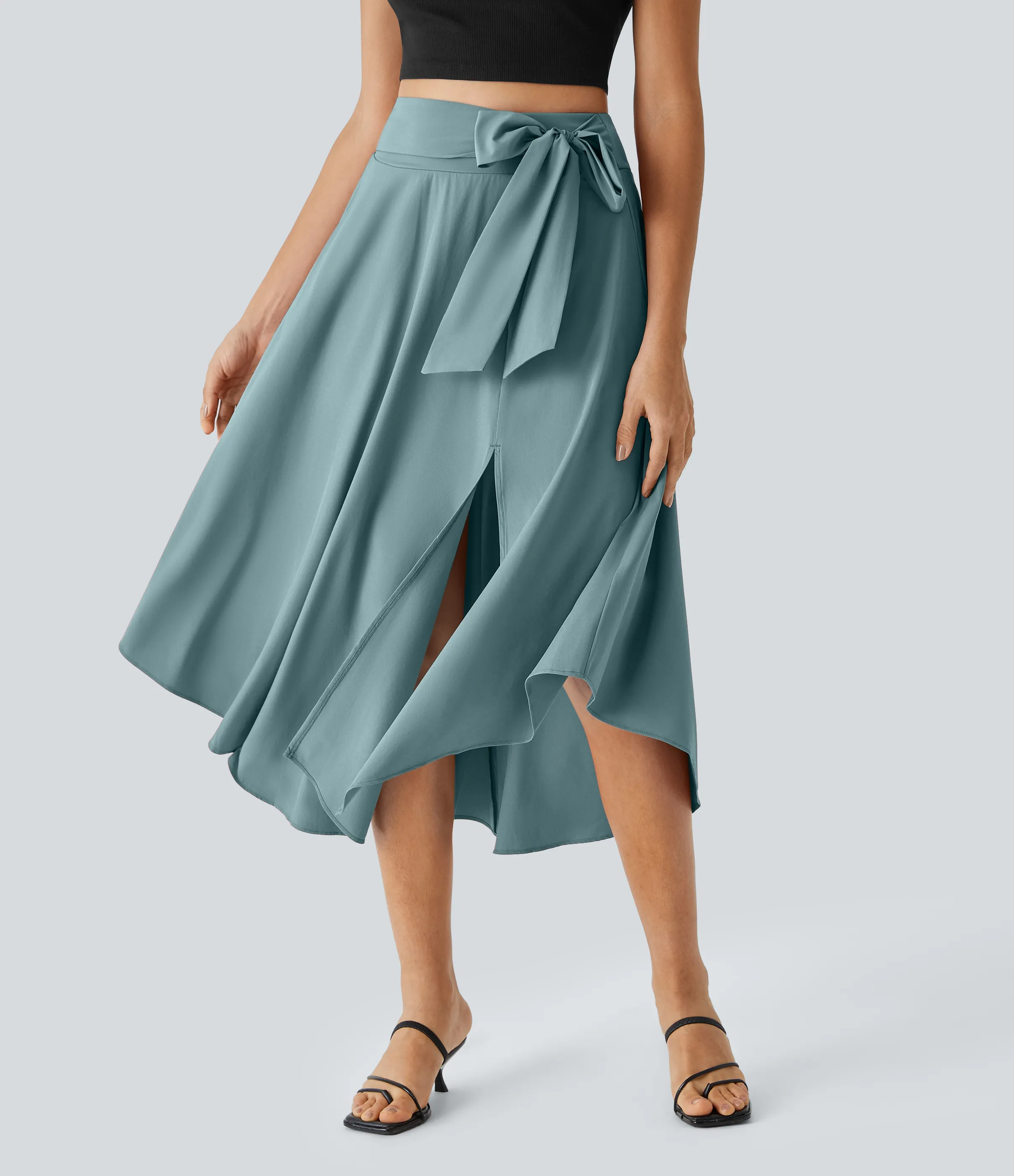 Halara Falda casual midi fluida Breezeful™ 2 en 1 con abertura lateral y tiro alto de secado rápido - Stone Blue - XS(regular) sold by Halara product image thumbnail 2