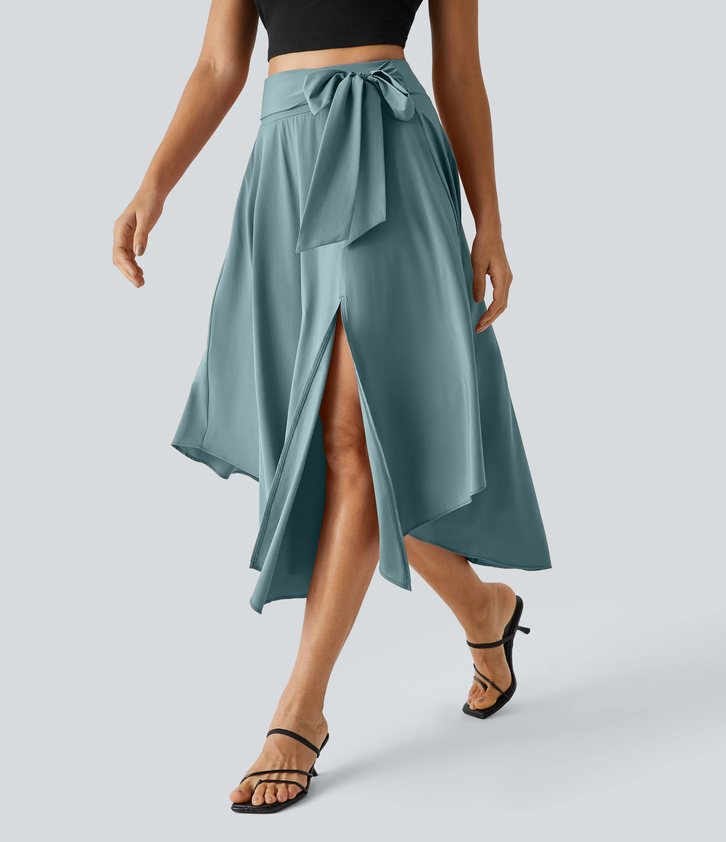 Halara Falda casual midi fluida Breezeful™ 2 en 1 con abertura lateral y tiro alto de secado rápido - Stone Blue - XS(regular) sold by Halara product image thumbnail 4