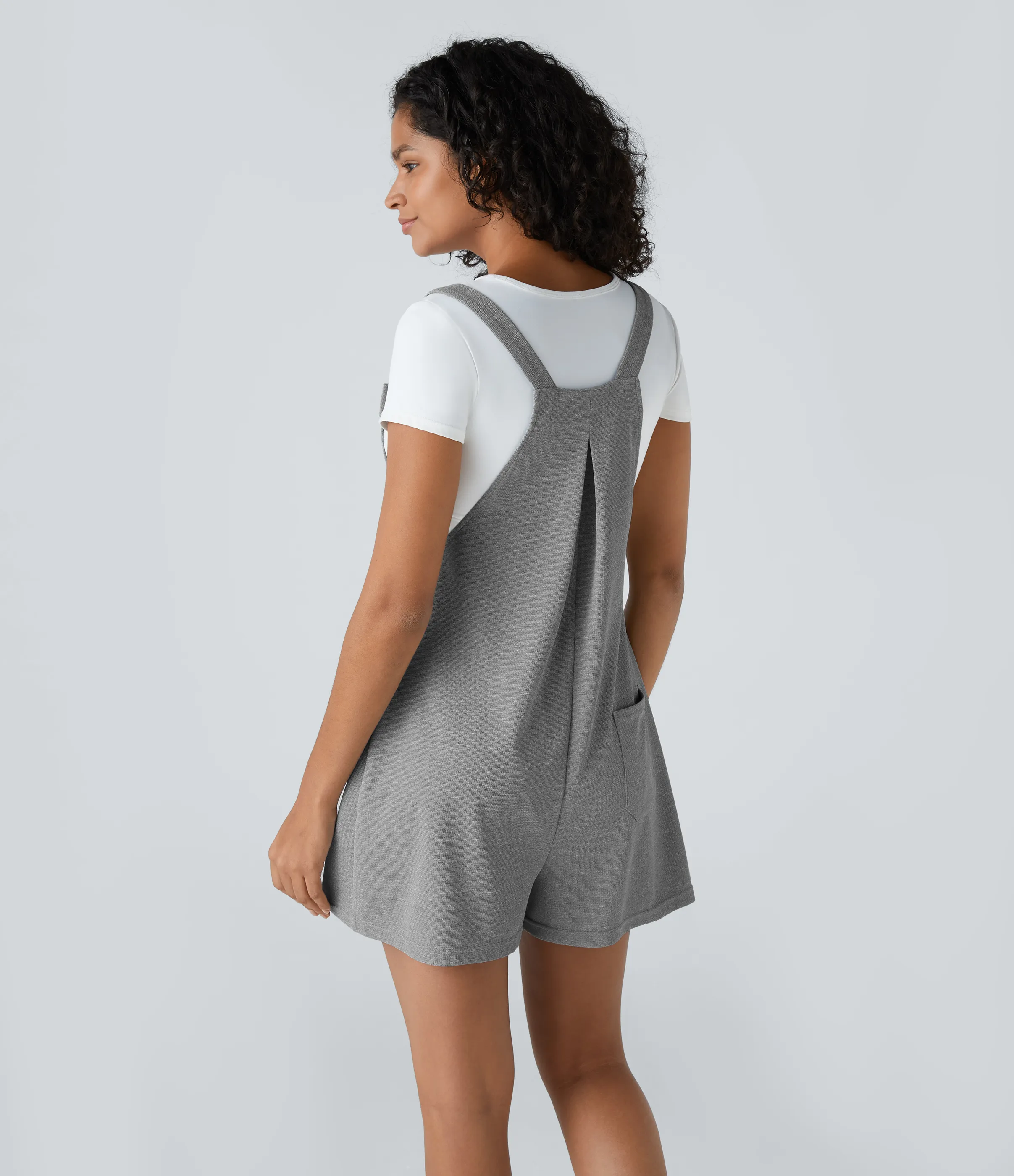 Halara Overol botón correa ajustable bolsillo múltiple gofre plisado - Waffle Gray - XS sold by Halara product image thumbnail 3