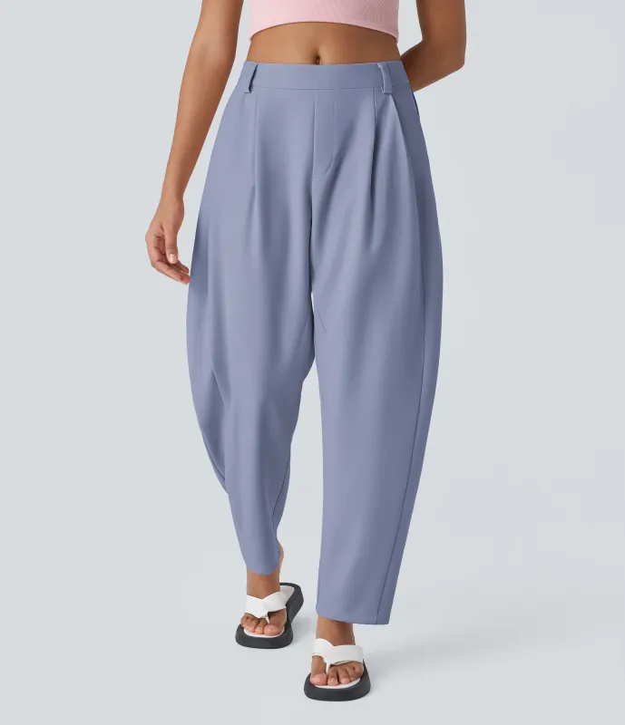 Halara Pantalón oficina pierna barril bolsillo lateral plisado tiro medio - Thistle Down - XL(regular) sold by Halara