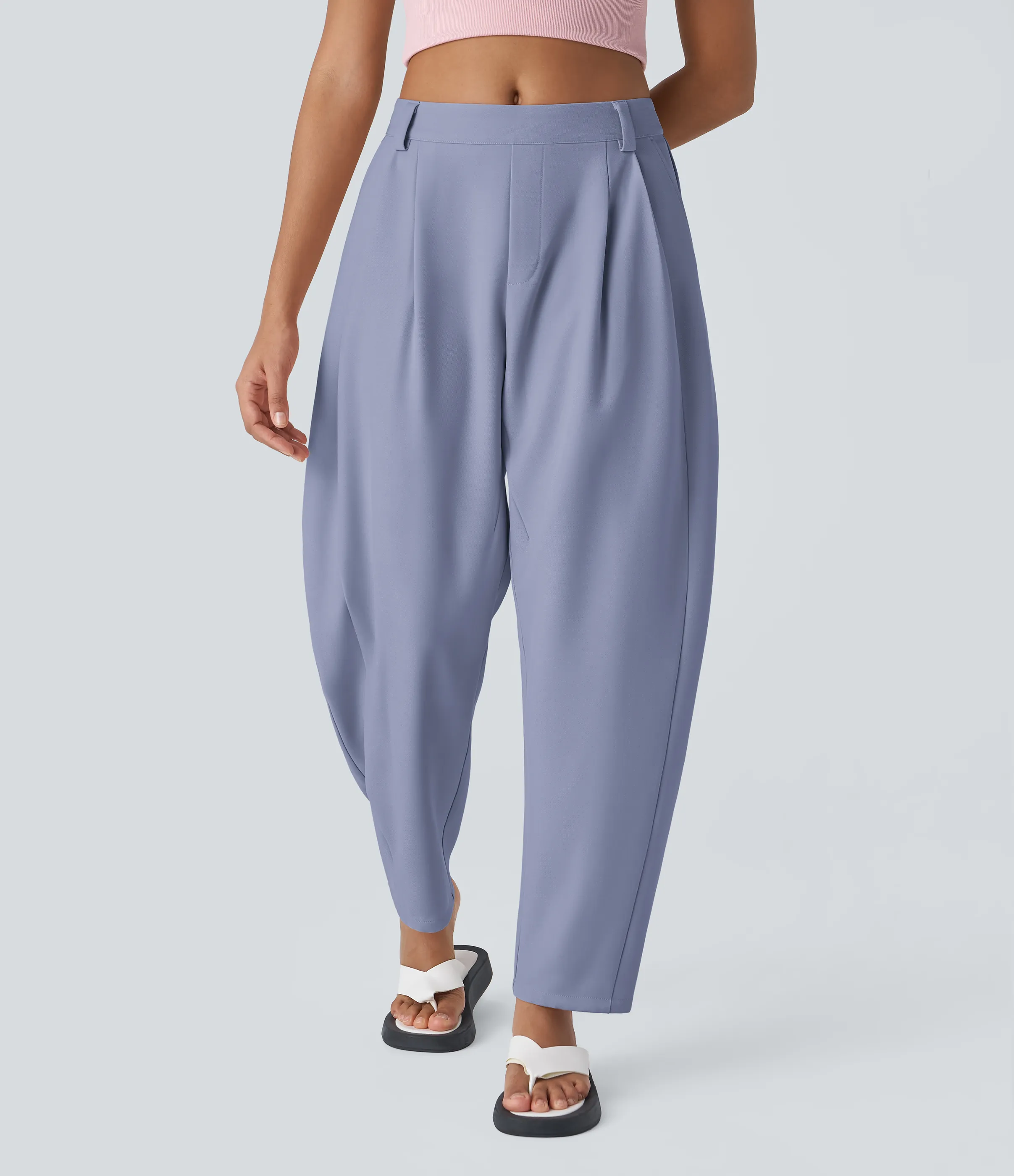 Halara Pantalón oficina pierna barril bolsillo lateral plisado tiro medio - Thistle Down - XL(regular) sold by Halara