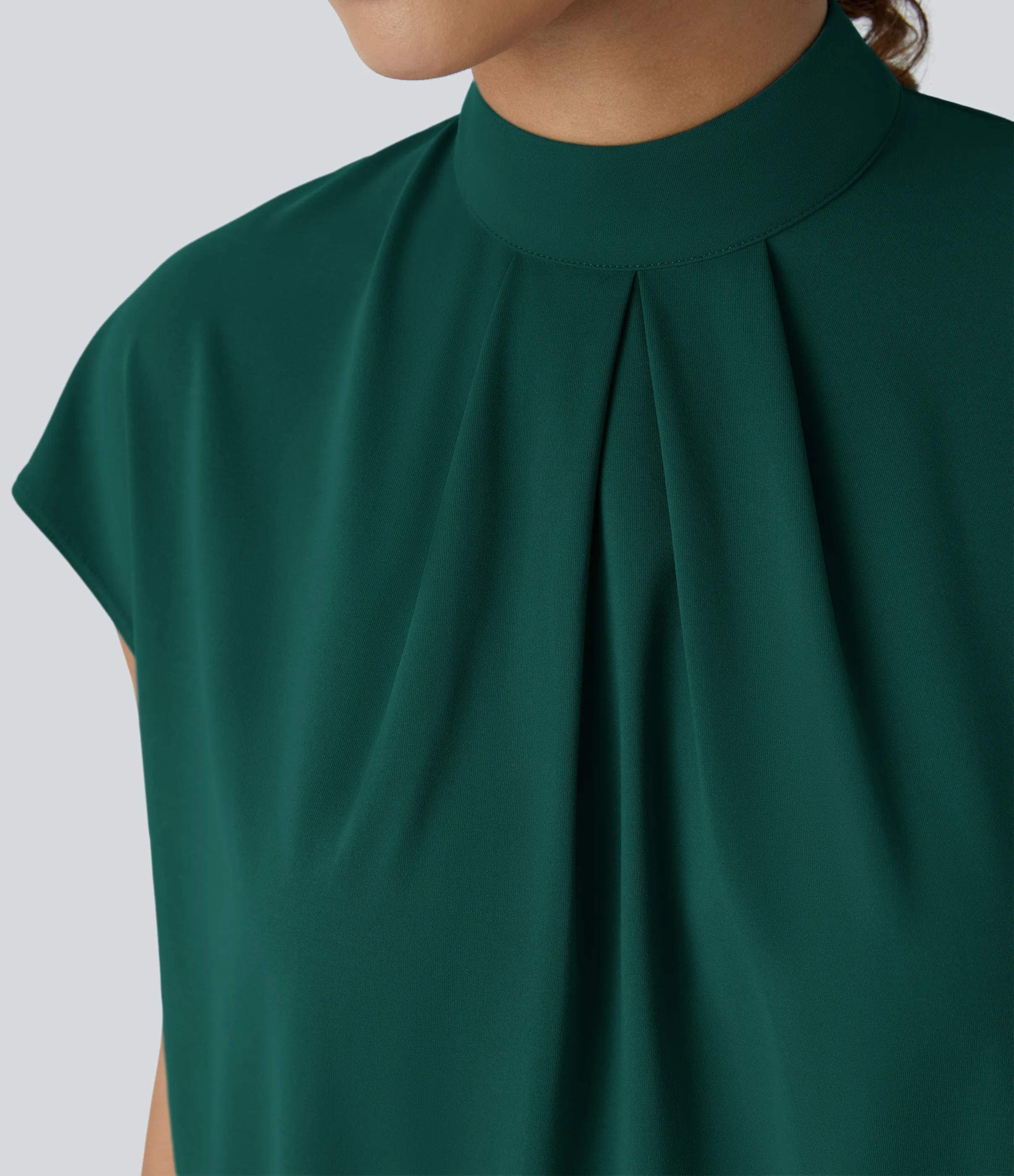 Halara Blusa oficina manga japonesa botón plisado cuello alto - Rain Forest - L sold by Halara product image thumbnail 5