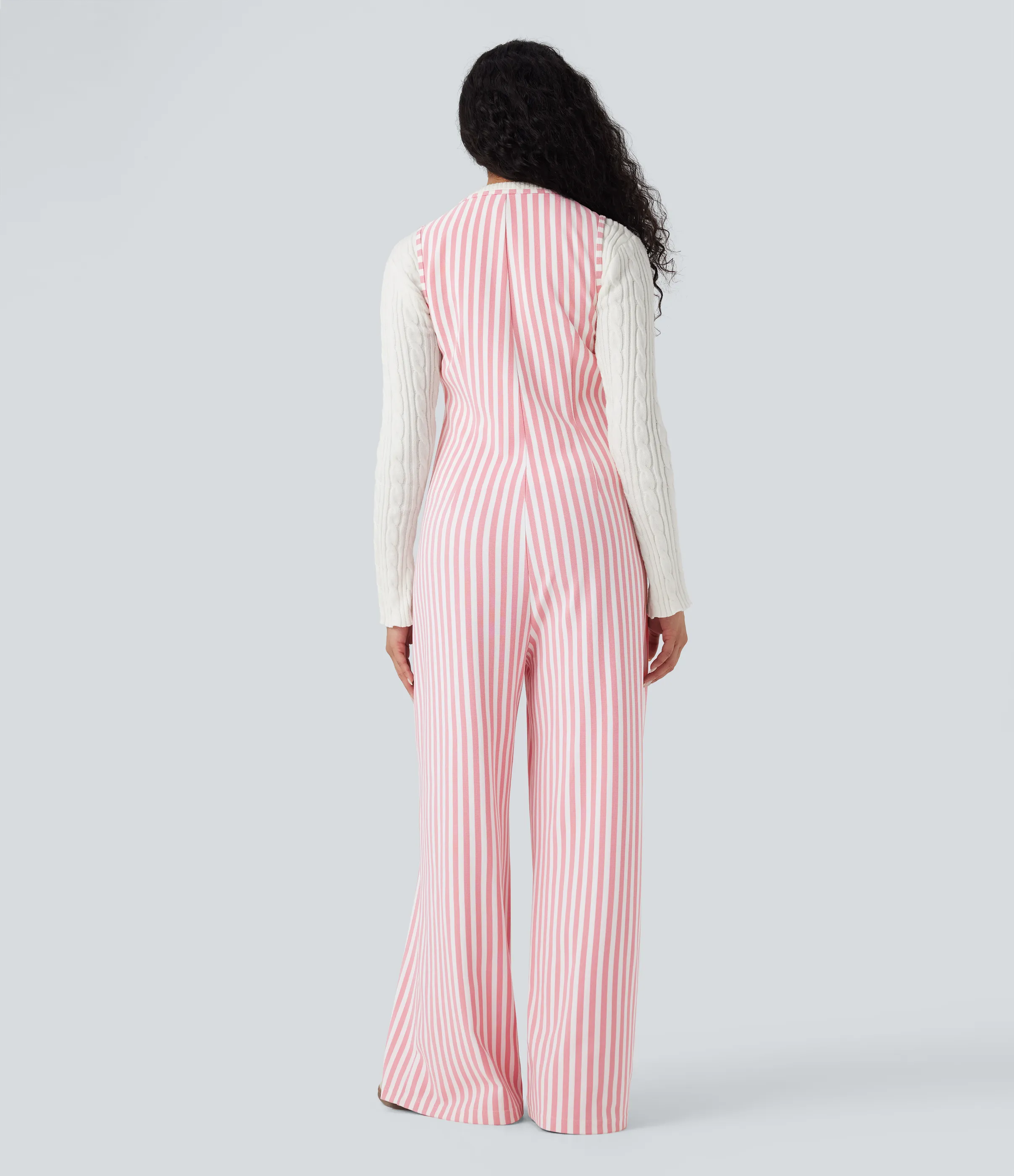 Halara Jumpsuit casual a rayas sin mangas con cuello en U y bolsillos - Pink Stripe - XL(regular) sold by Halara product image thumbnail 3