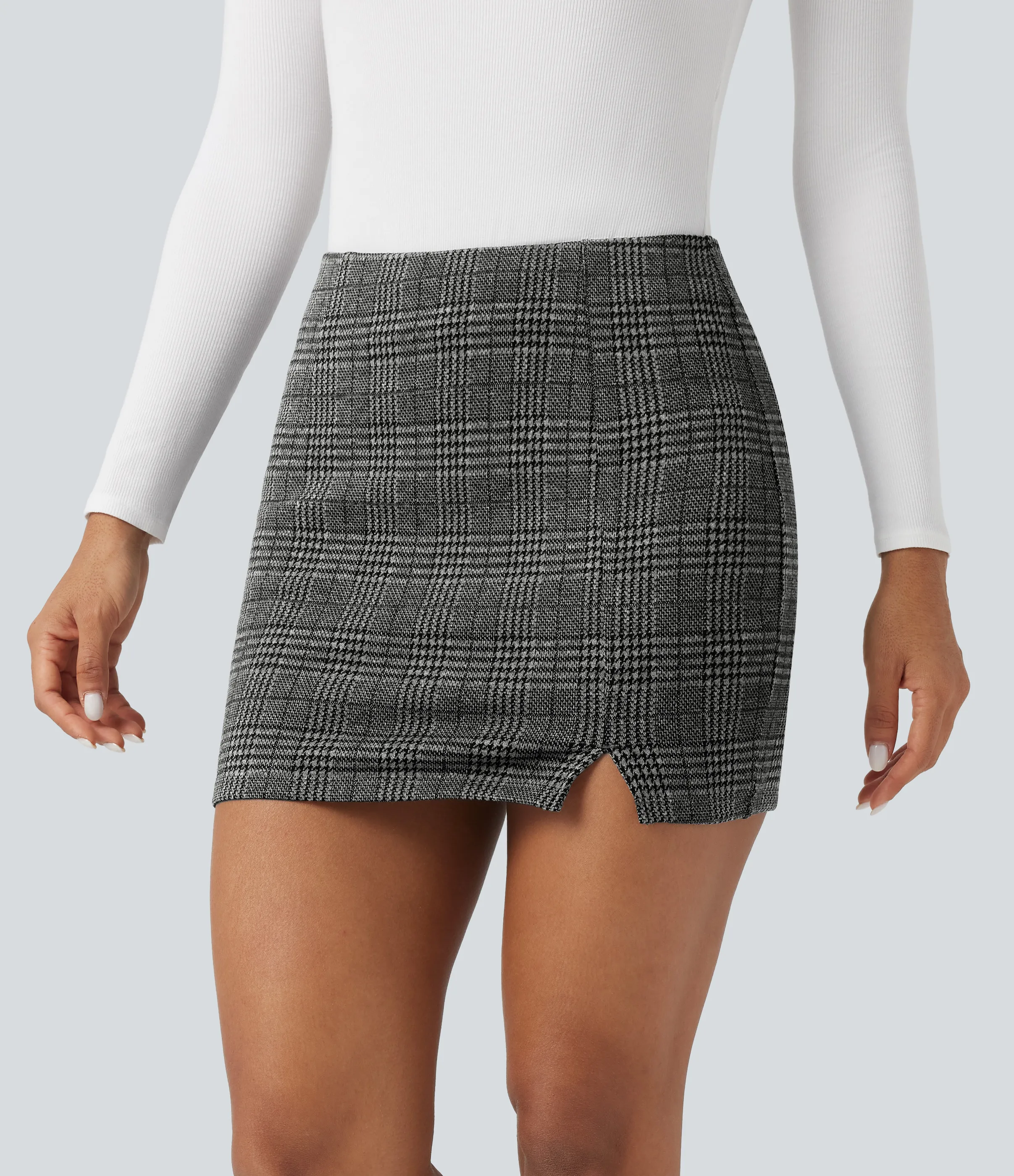 Halara Minifalda de oficina 2 en 1 de tiro alto con diseño de pata de gallo y cuadros - Dark Gray Plaid - M(regular) sold by Halara product image thumbnail 4
