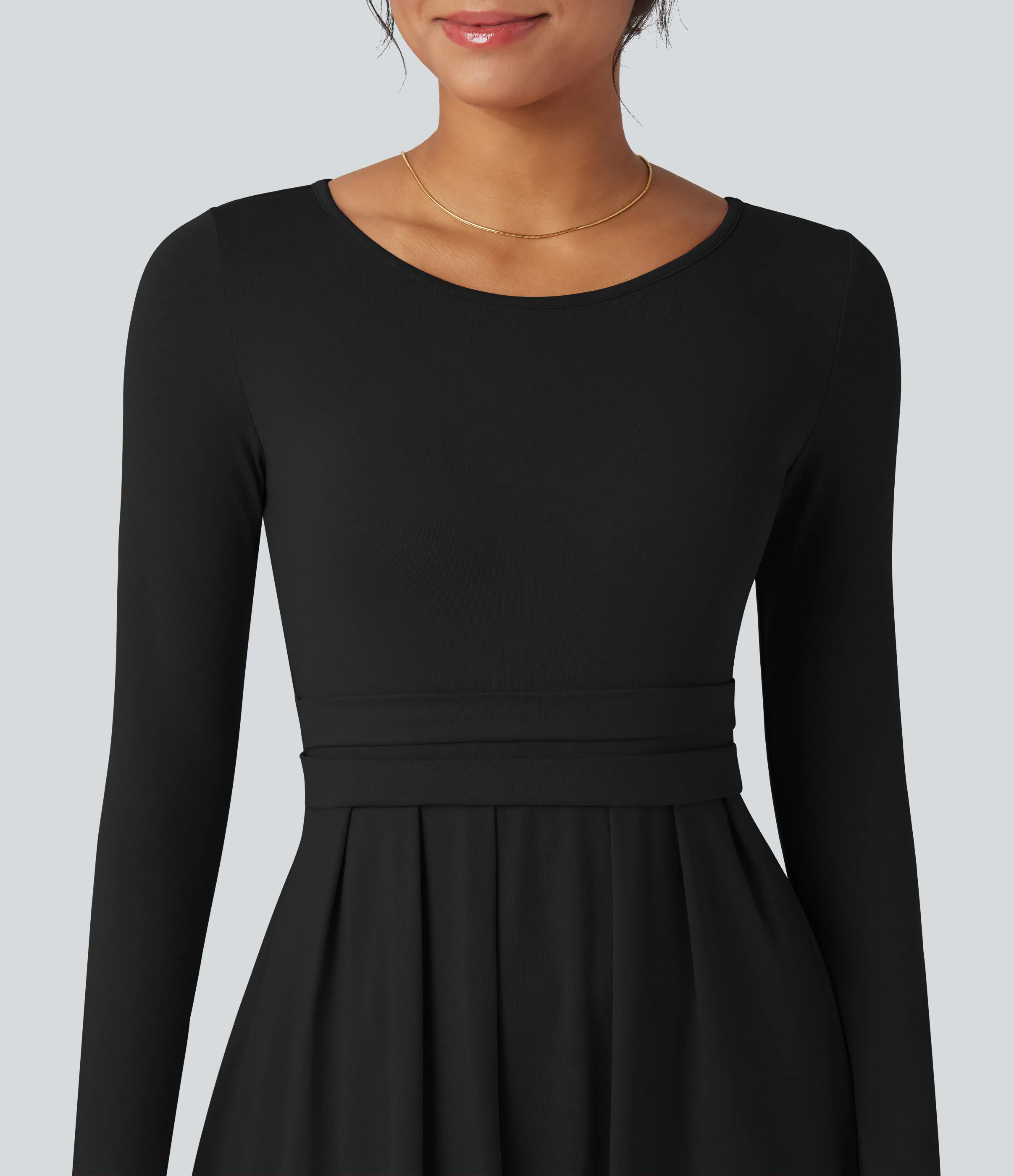 Halara Vestido largo maxi casual de manga larga y cuello redondo con bolsillos - Black - XS sold by Halara product image thumbnail 5