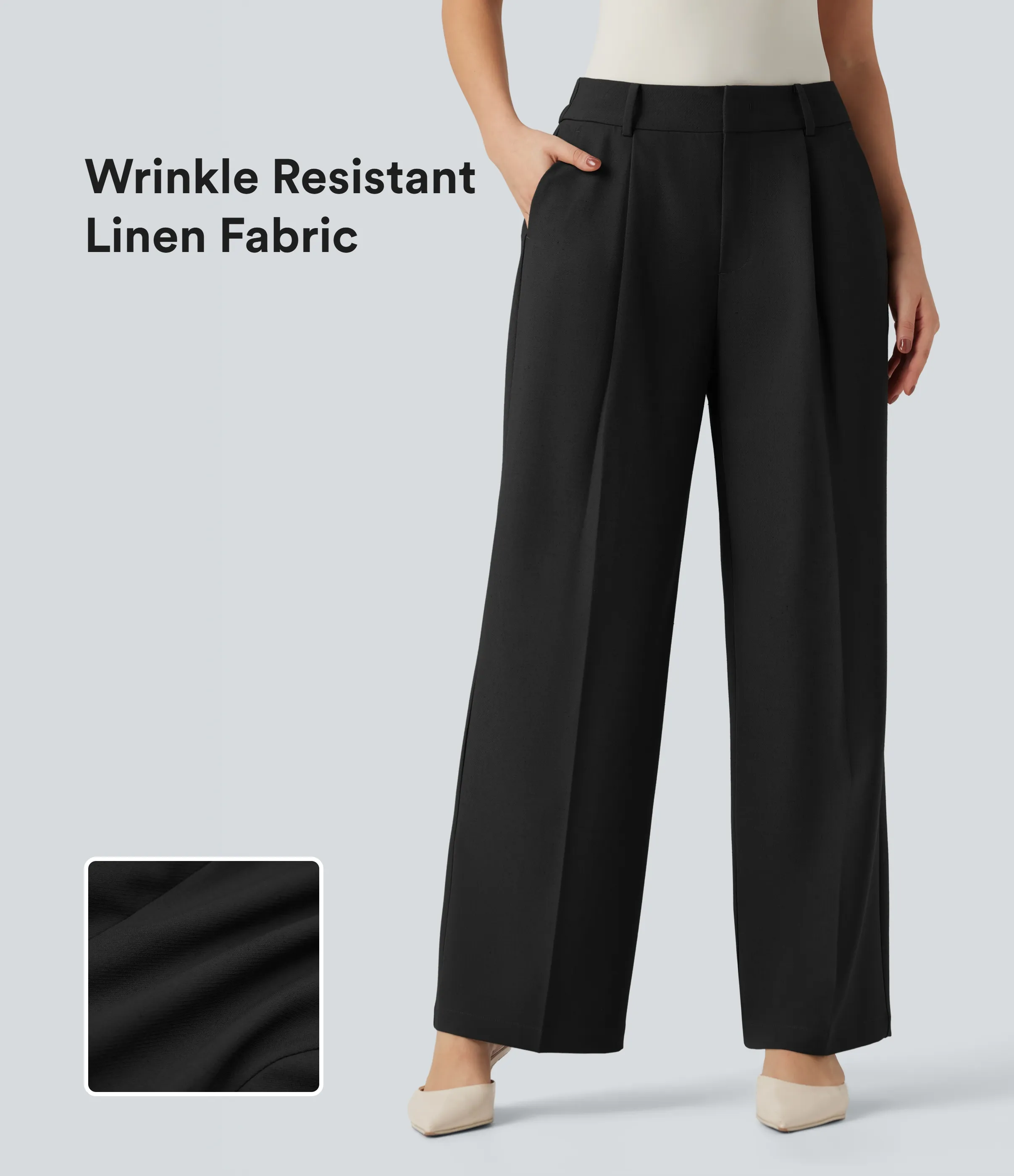 Halara Pantalones de lino rectos de oficina de tiro alto con bolsillos - Black - M(regular) sold by Halara product image thumbnail 2