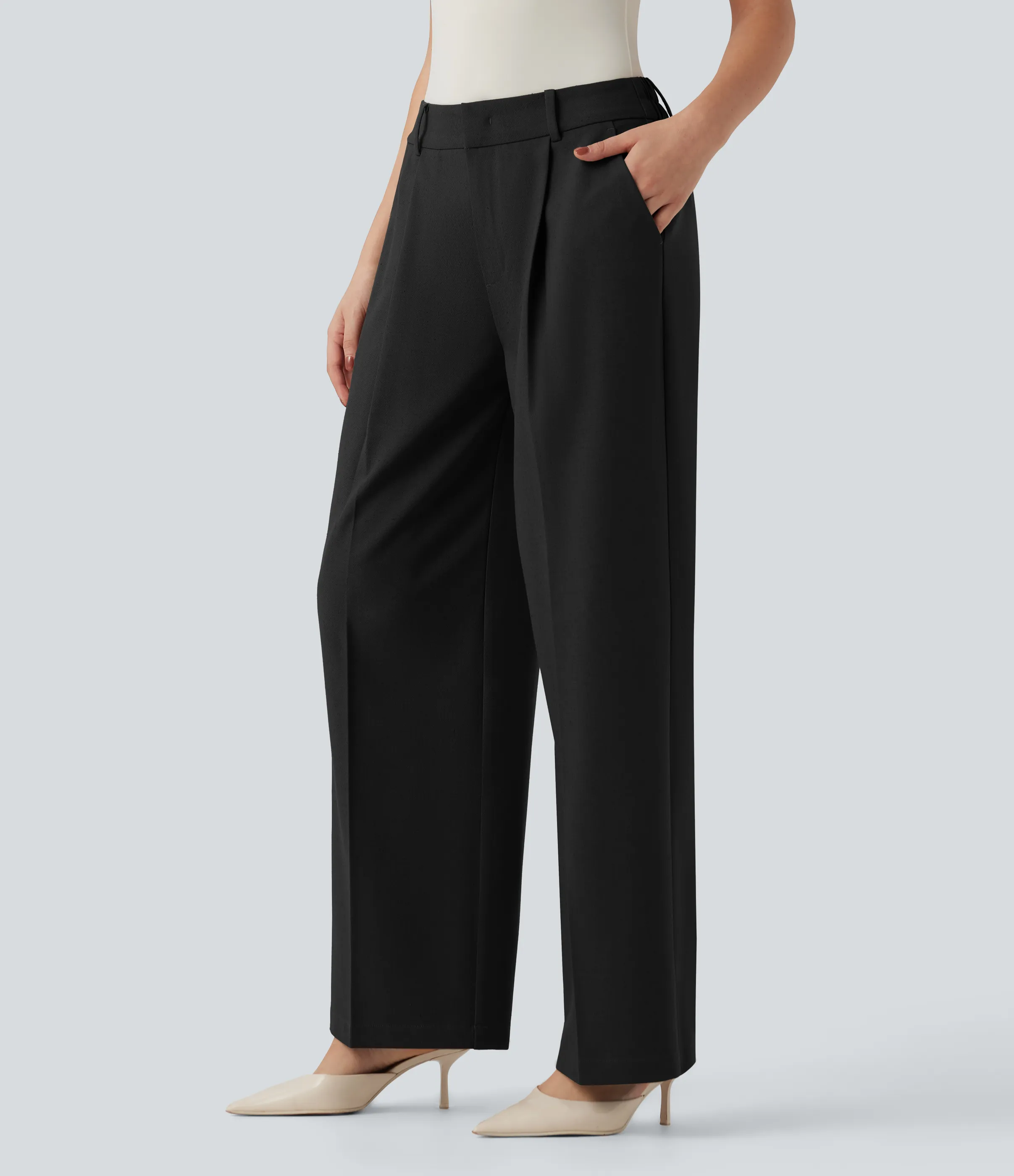 Halara Pantalones de lino rectos de oficina de tiro alto con bolsillos - Black - M(regular) sold by Halara product image thumbnail 4