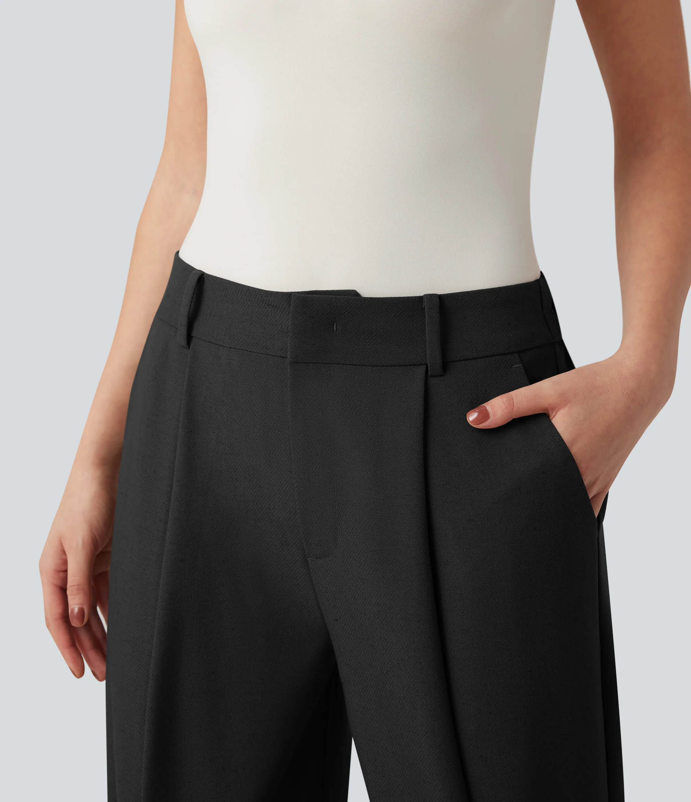 Halara Pantalones de lino rectos de oficina de tiro alto con bolsillos - Black - M(regular) sold by Halara product image thumbnail 5